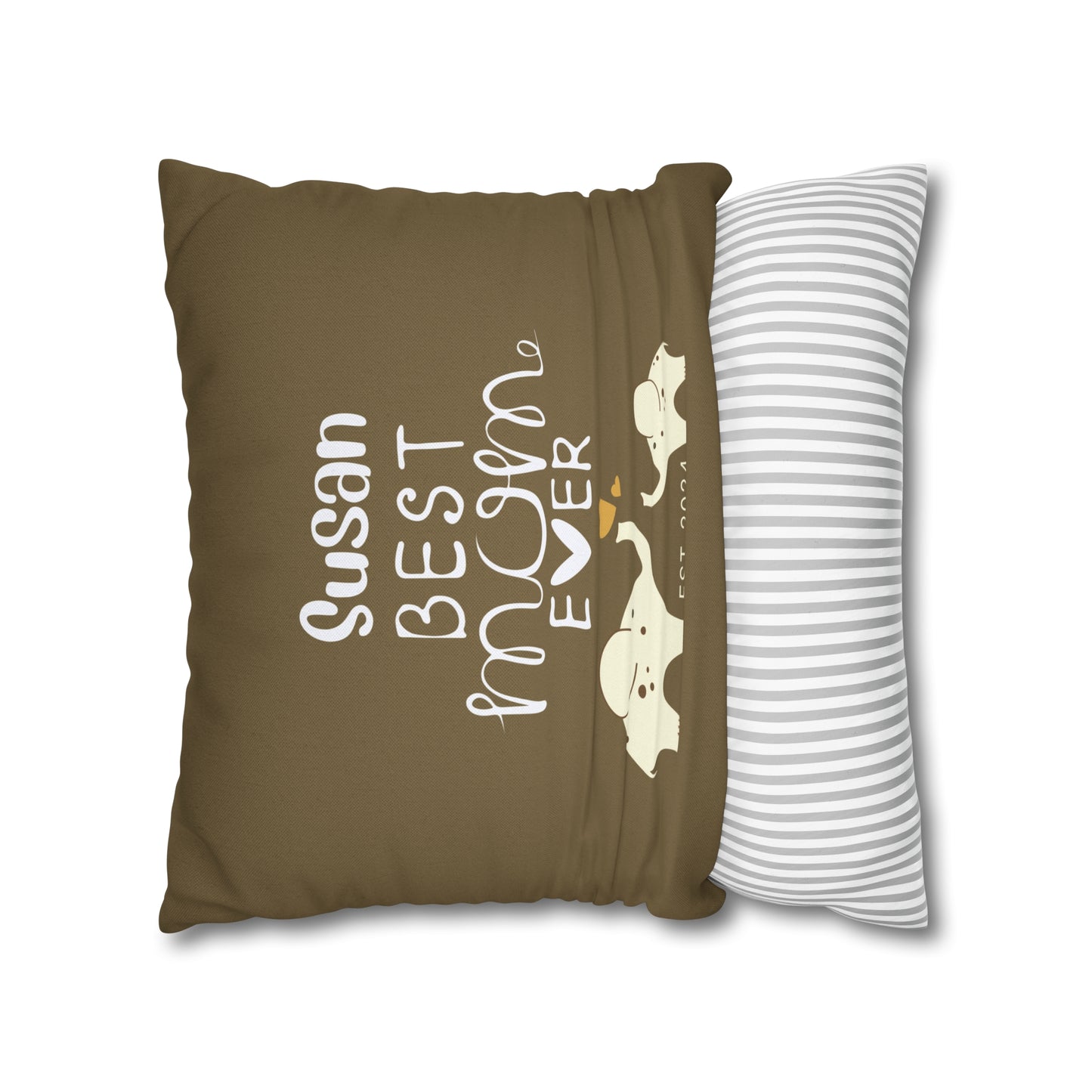 Personalized Best Mom Ever Gift Pillowcase, Gift for Mom, Elephants Khaki Pillow Cover - HolidayShoppingFinds