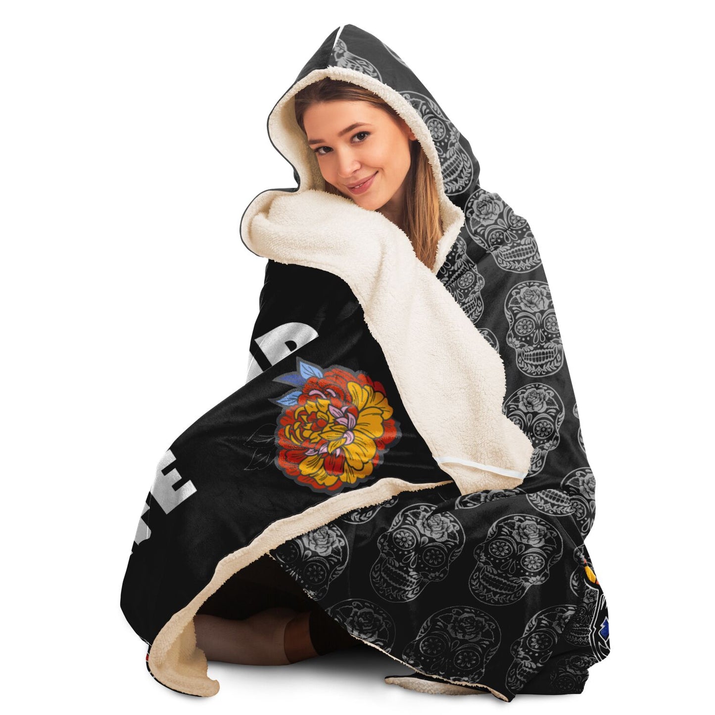 Sugar Skull Day of the Dead Dia De Los Muertos Halloween Hooded Blanket - HolidayShoppingFinds