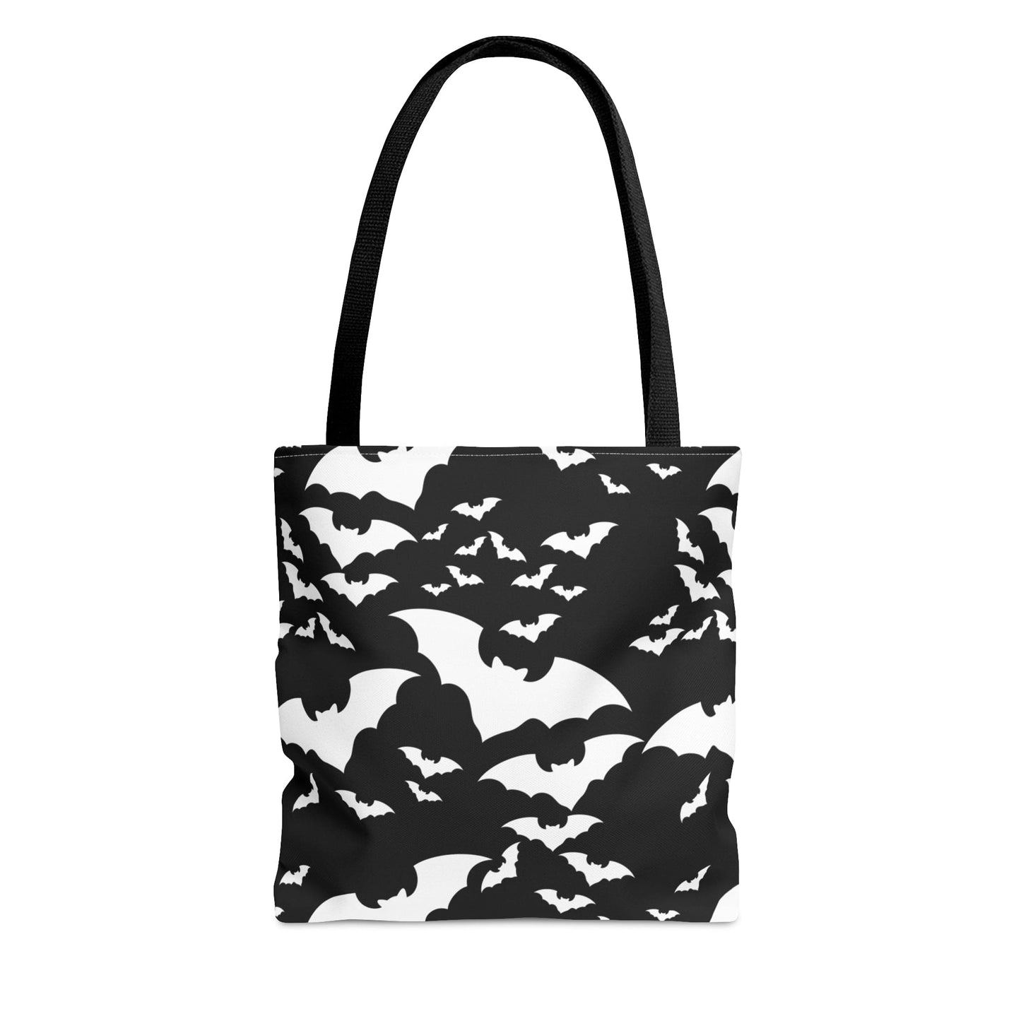 Spooky Bats Black Tote Bag, Halloween Gothic Handbag, Trick or Treat Bag, B&W Bag - HolidayShoppingFinds