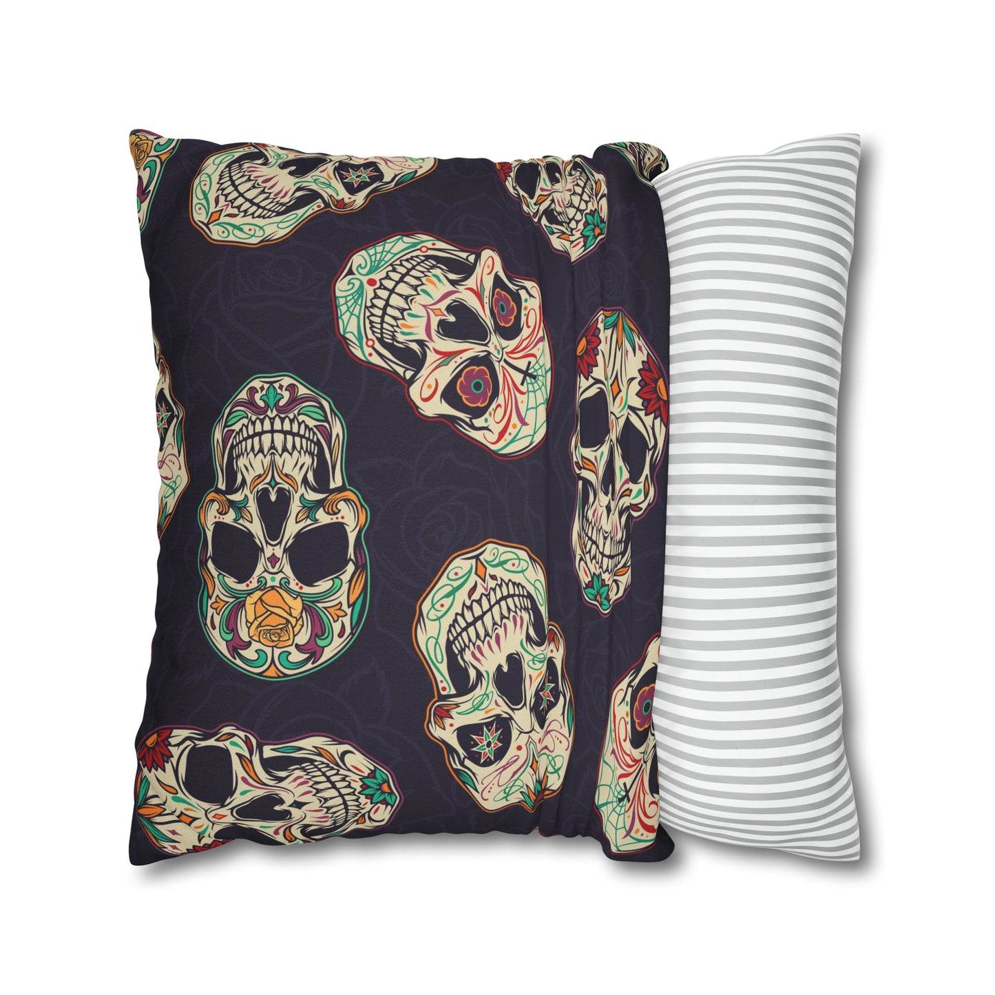Sugar Skull Pillowcase, Day of the Dead Dia De Los Muertos Purple Pillow, Square 2-Sided Accent Pillow Cover - HolidayShoppingFinds