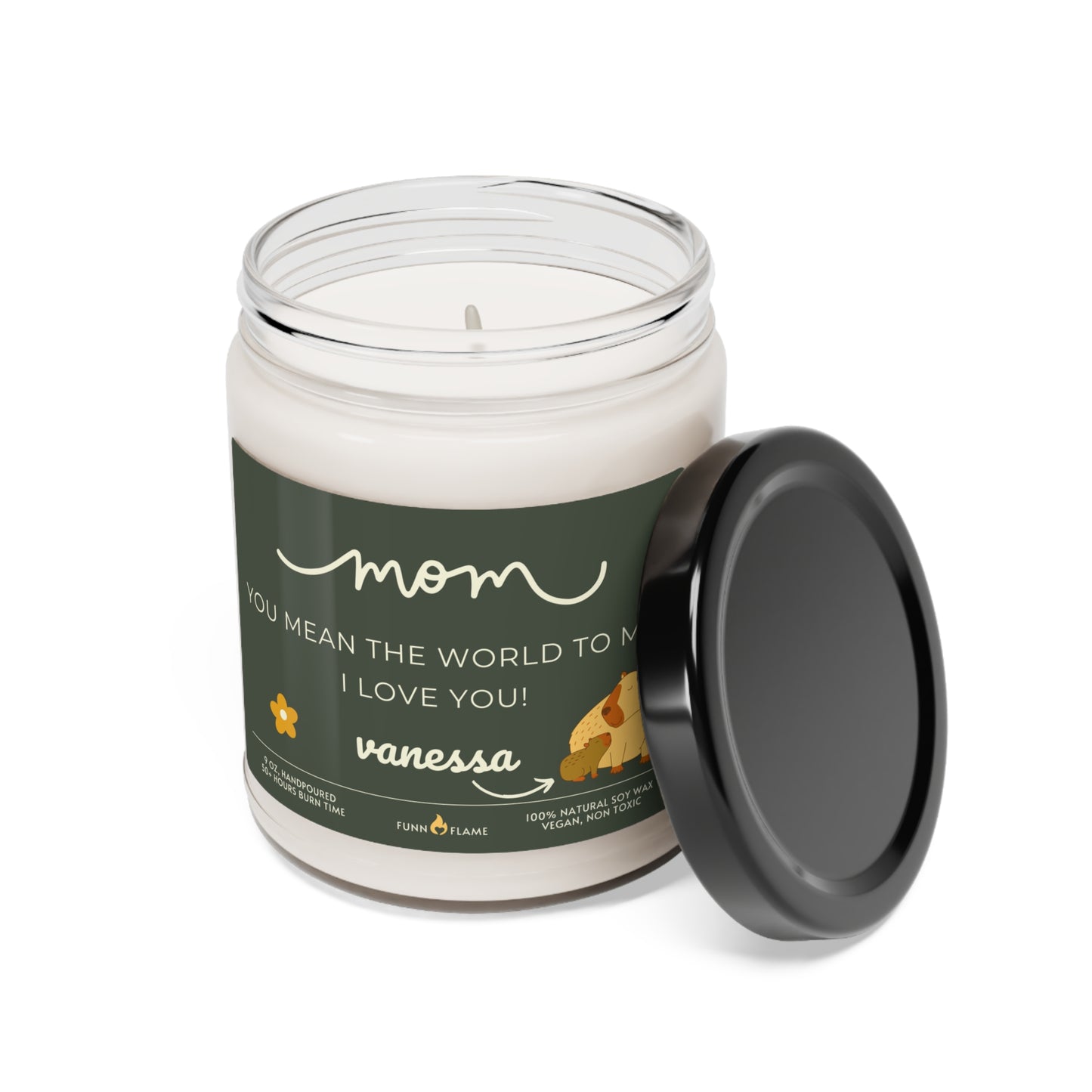 Personalized Mom Capybara Candle, Mother's Day Gift, Birthday, Green, 100% Vegan Soy Wax Scented Candle, Eco-Friendly - HolidayShoppingFinds