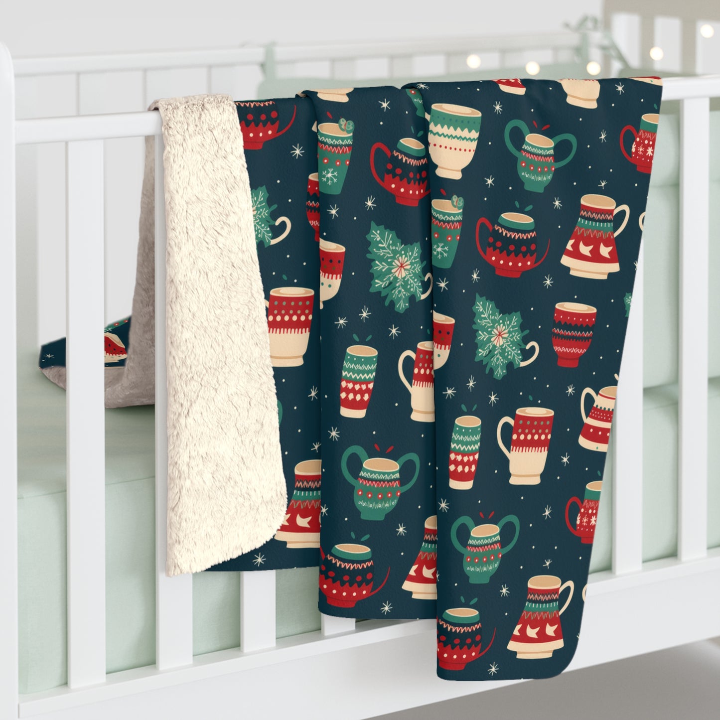 Hot Chocolate Blanket Warm Sherpa Winter Blue Blanket, Christmast Gift - HolidayShoppingFinds