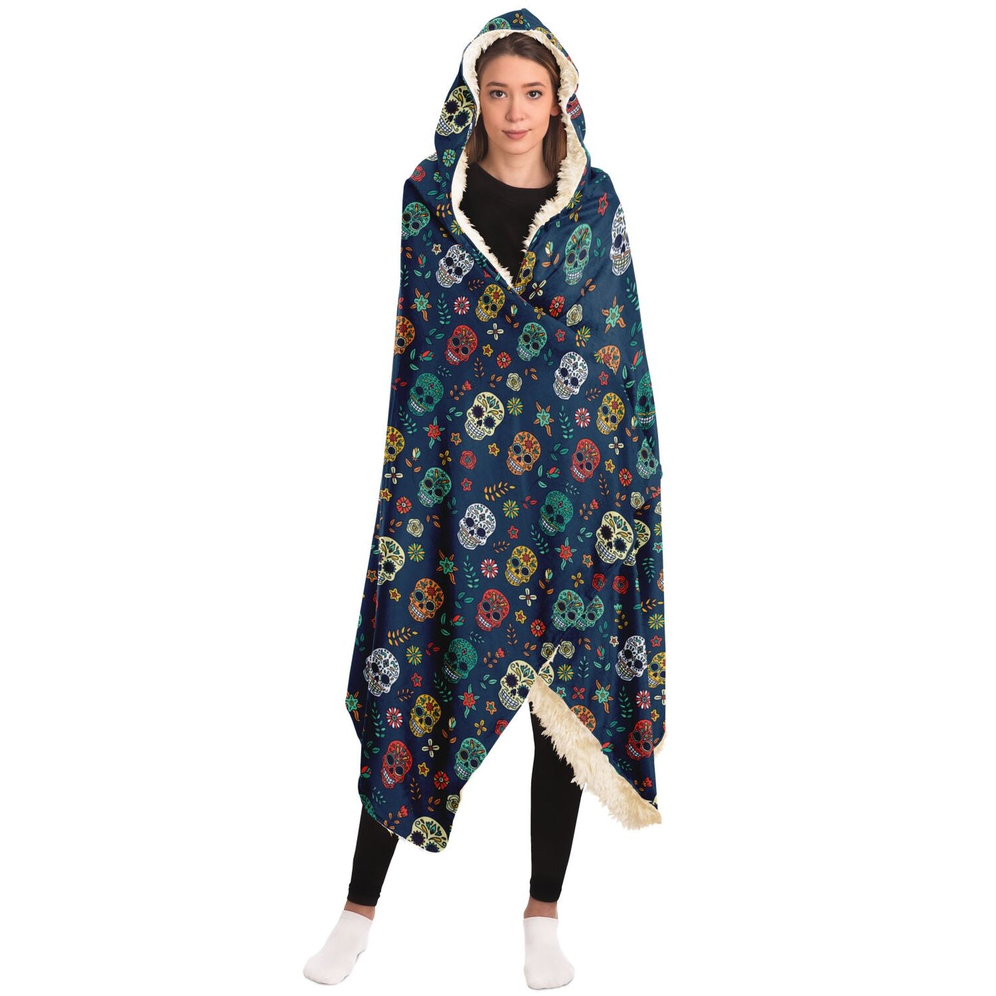 Blue Sugar Skull Day of the Dead Hooded Blanket, Dia de los Muertos - HolidayShoppingFinds