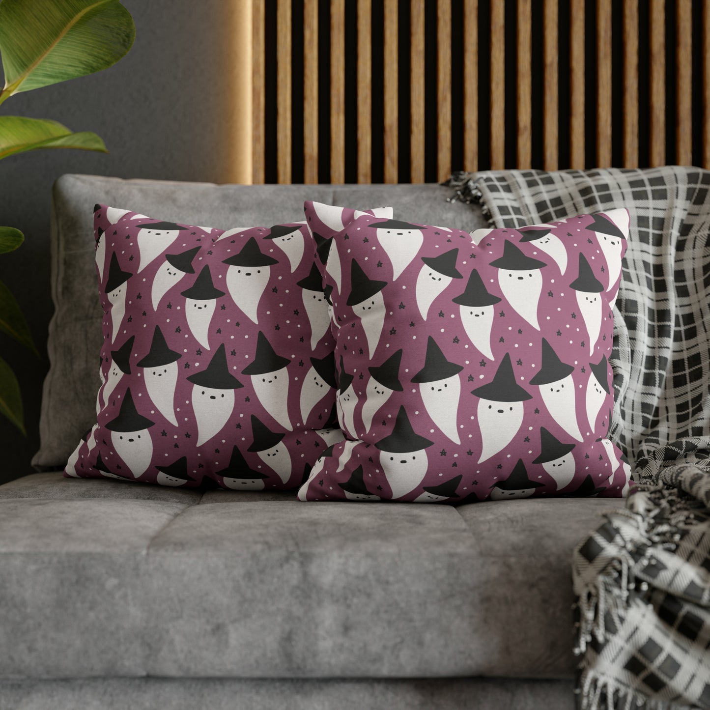 Whimsical Pillowcase, Spooky Ghosts Halloween Purple Pillow Cover, Square Accent Pillow Case - HolidayShoppingFinds