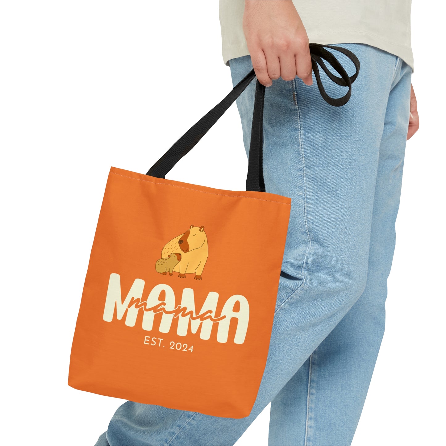 Custom Mama Capybara Tote Bag Orange, Gift for Mom Custom Tote Bag - HolidayShoppingFinds