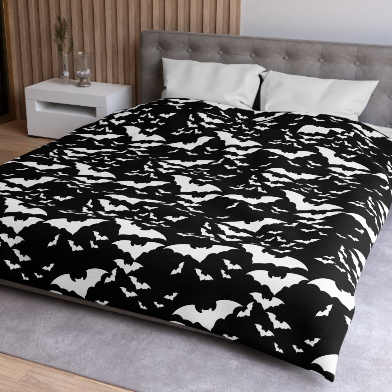 Spooky Bats Duvet Cover, Halloween Gothic Black Duvet, Twin/TwinXL/Queen/King Duvet - HolidayShoppingFinds