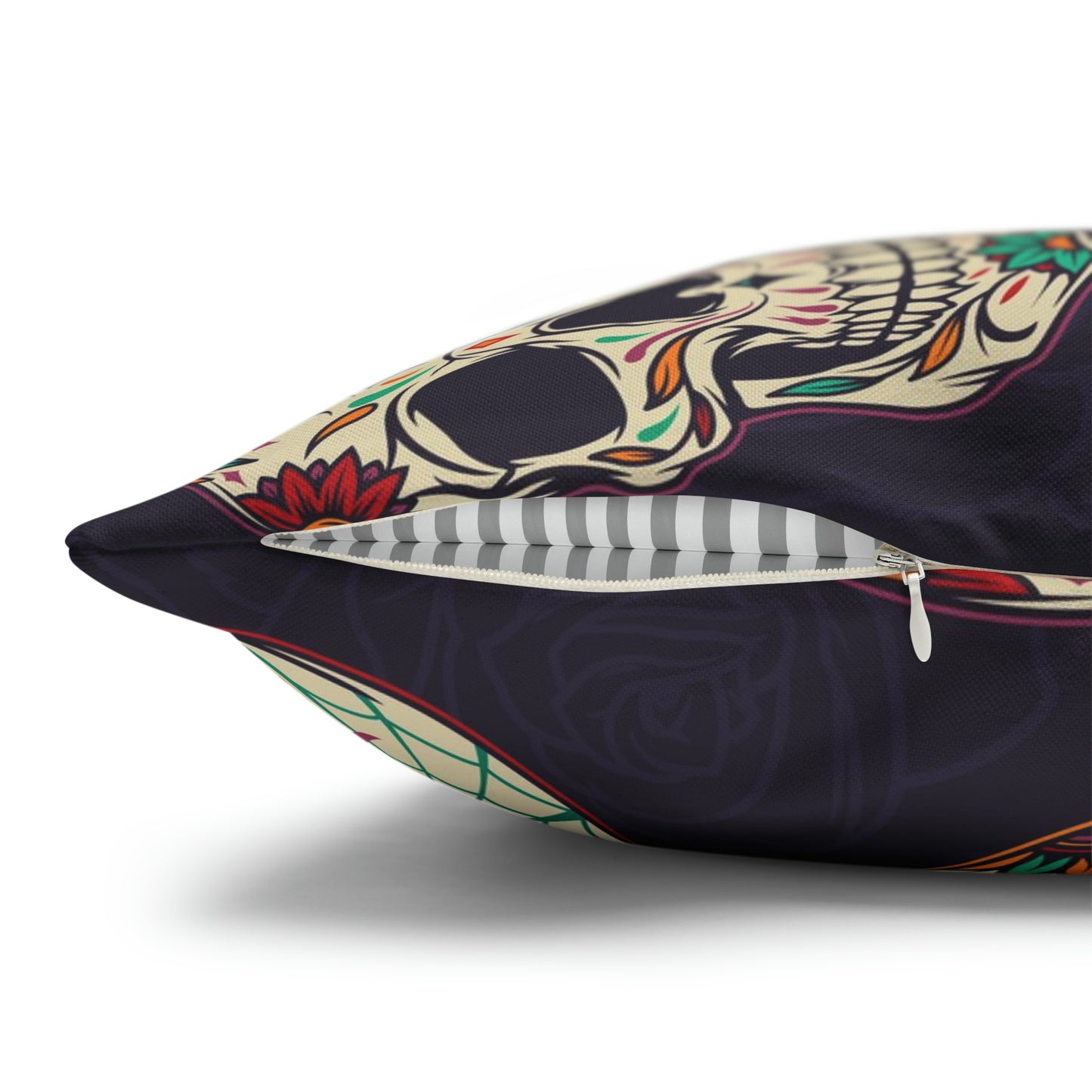 Sugar Skull Pillowcase, Day of the Dead Dia De Los Muertos Purple Pillow, Square 2-Sided Accent Pillow Cover - HolidayShoppingFinds
