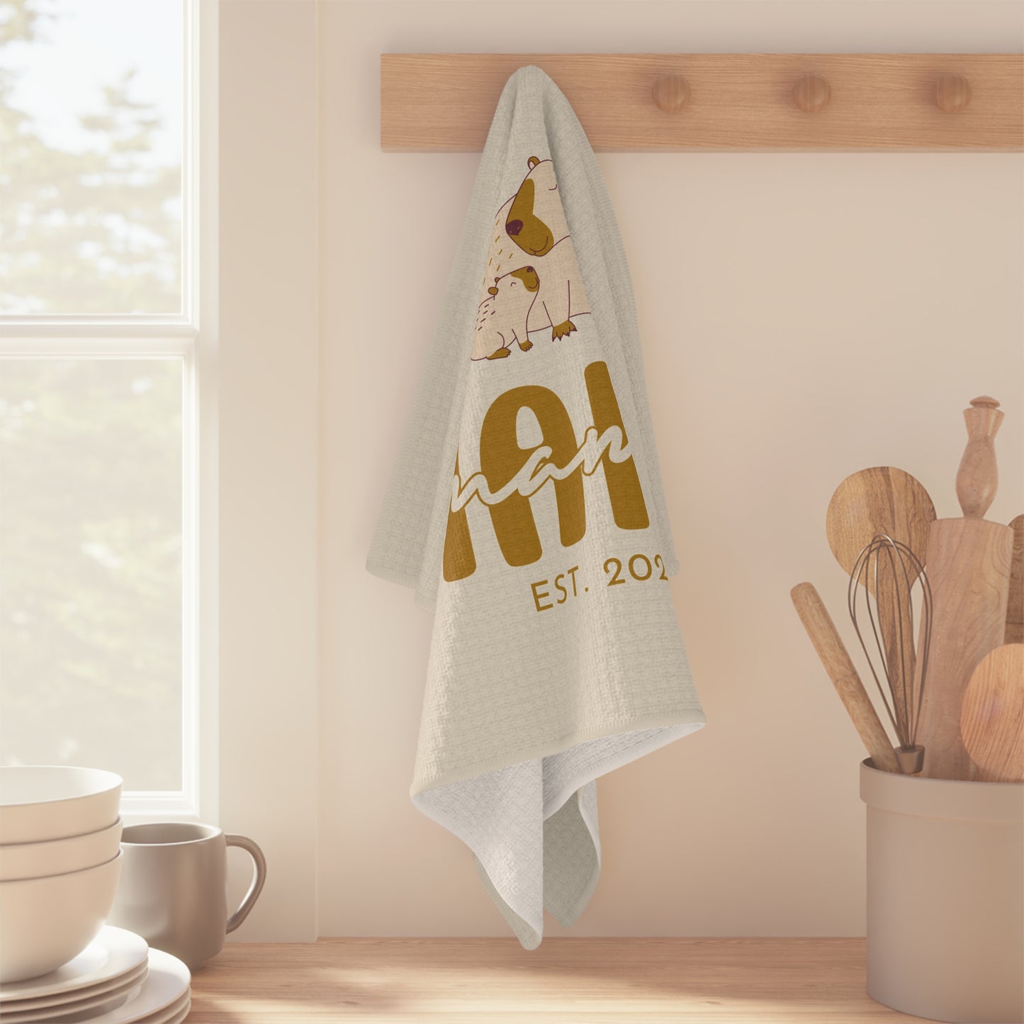 Personalized Mama Capybara KitchenTowel Beige, Gift For Mom - HolidayShoppingFinds
