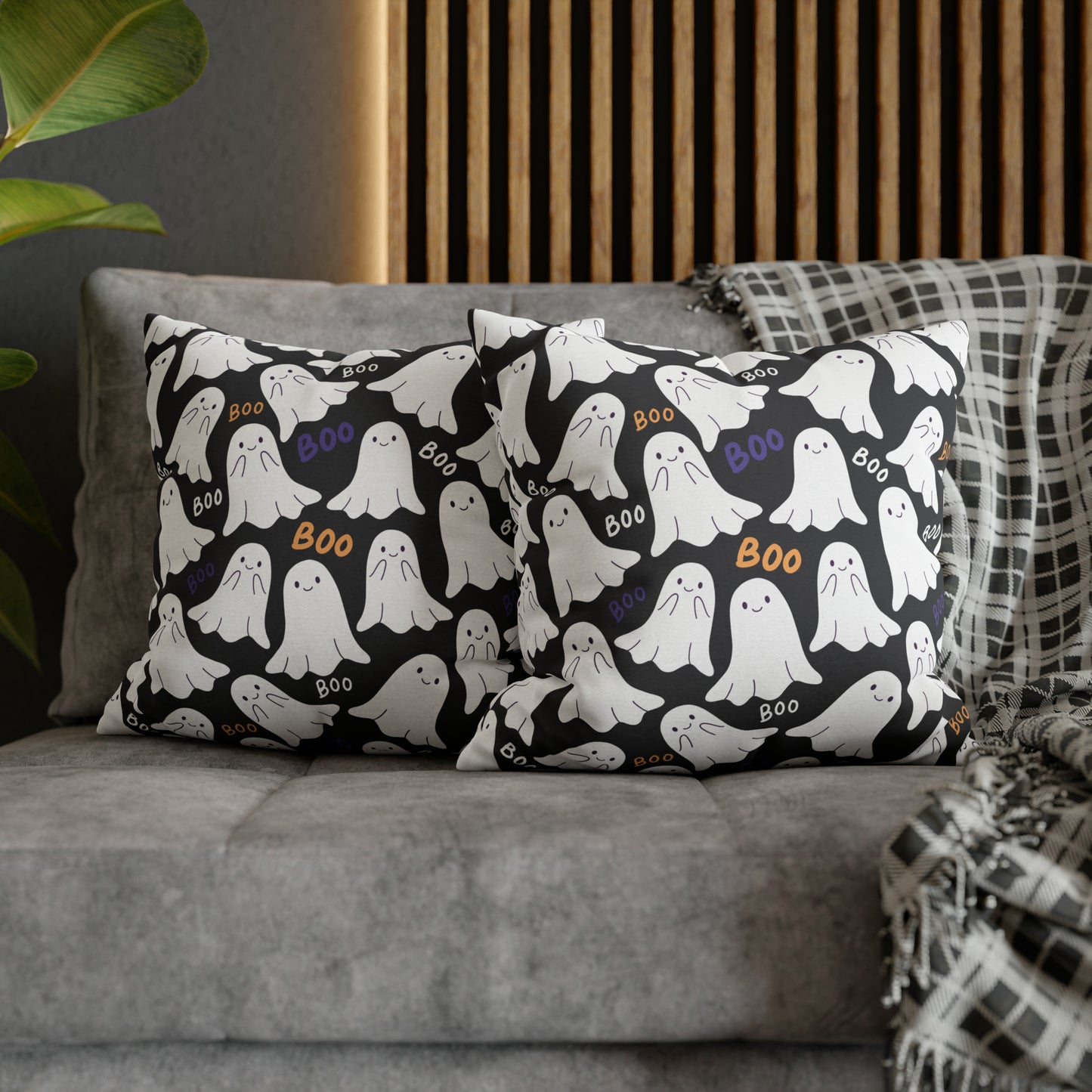 BOO Ghost Decorative Pillowcase Halloween Ghost Spooky Sofa Pillow B&W - HolidayShoppingFinds