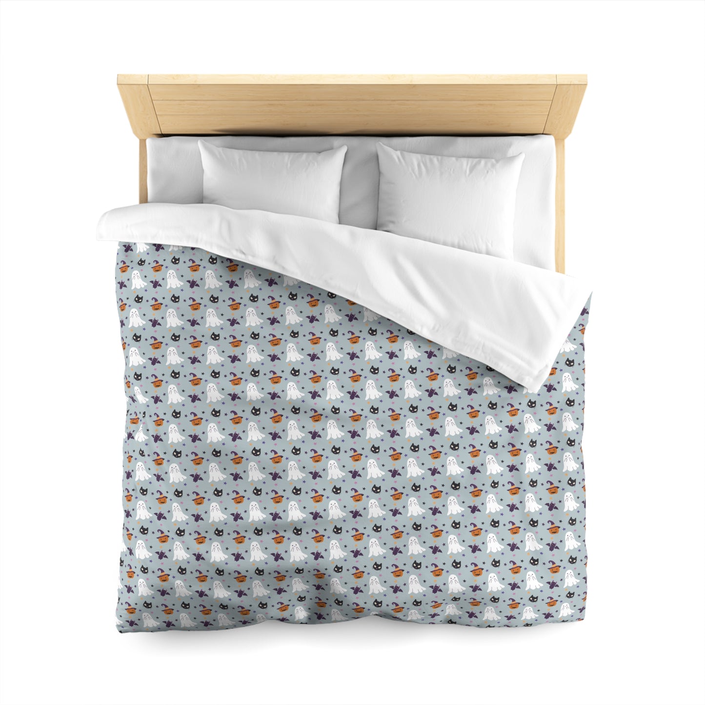 Whimsical Duvet Cover, Halloween Ghost Jack-o'-lantern Bat Duvet Gray, Twin/TwinXL/Queen/King Duvet Queen White - HolidayShoppingFinds