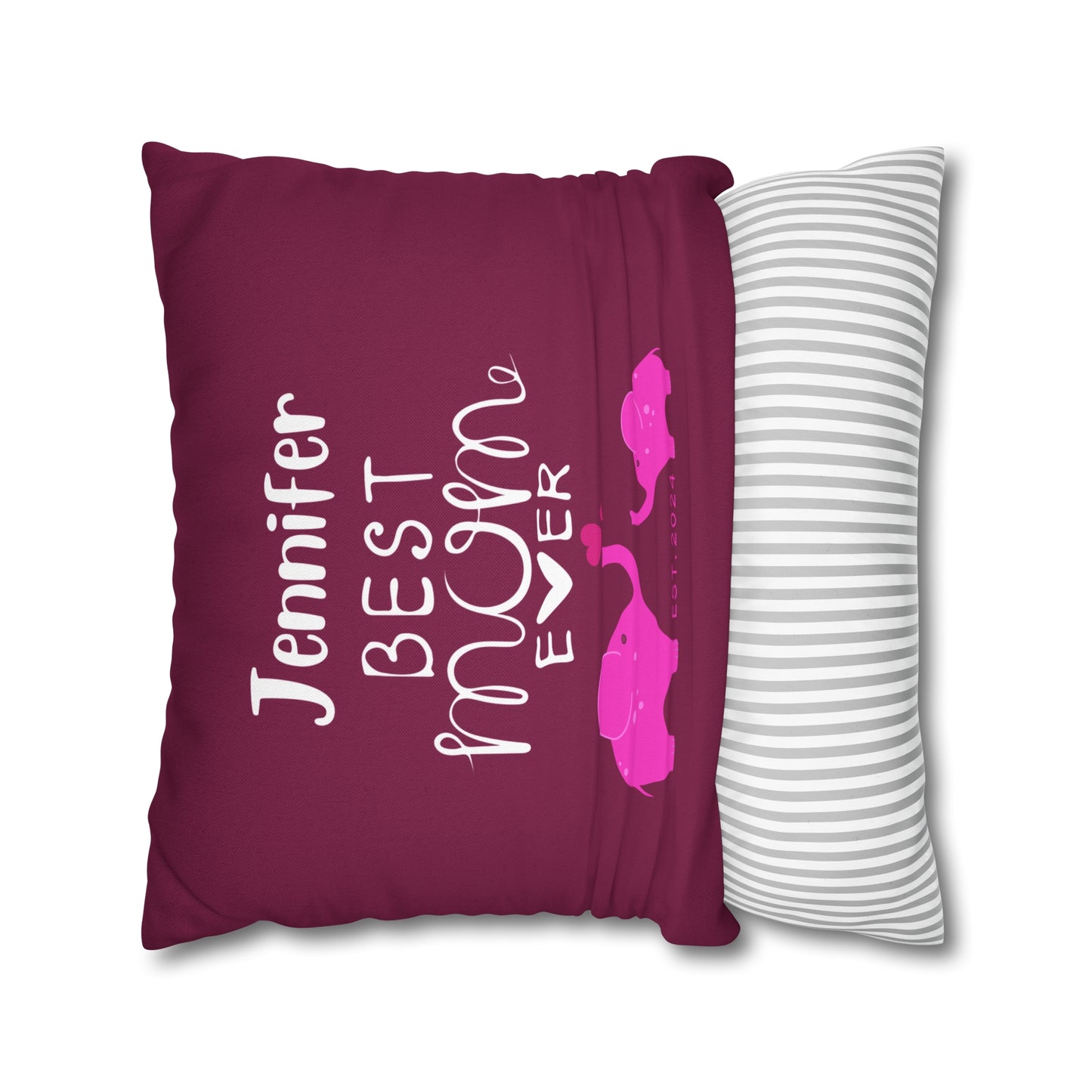 Personalized Best Mom Ever Gift Pillowcase, Gift for Mom, Elephants Pink Pillow Cover - HolidayShoppingFinds