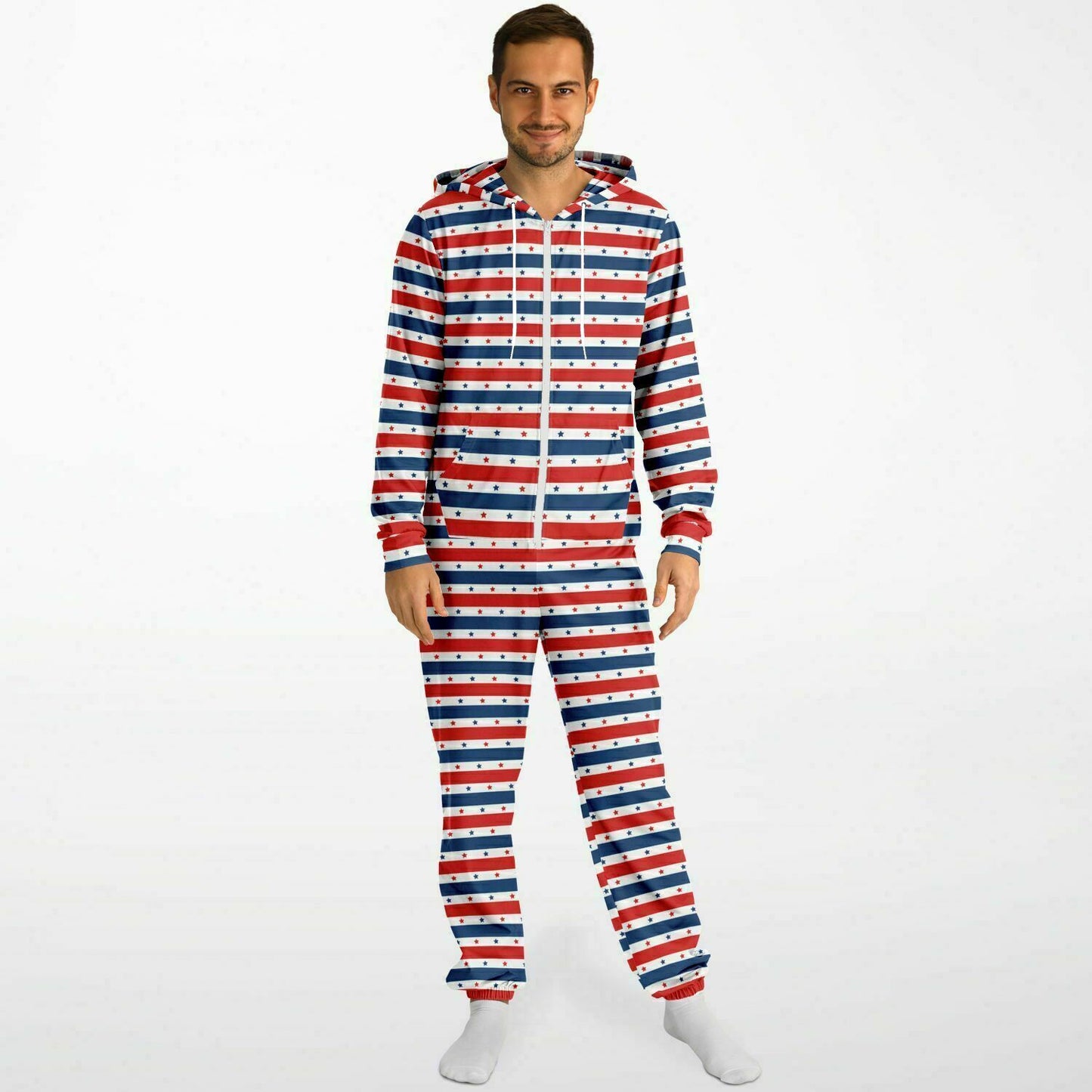 Star-spangled Adult Jumpsuit, Red White & Blue Onesie Athletic Union Suit - HolidayShoppingFinds