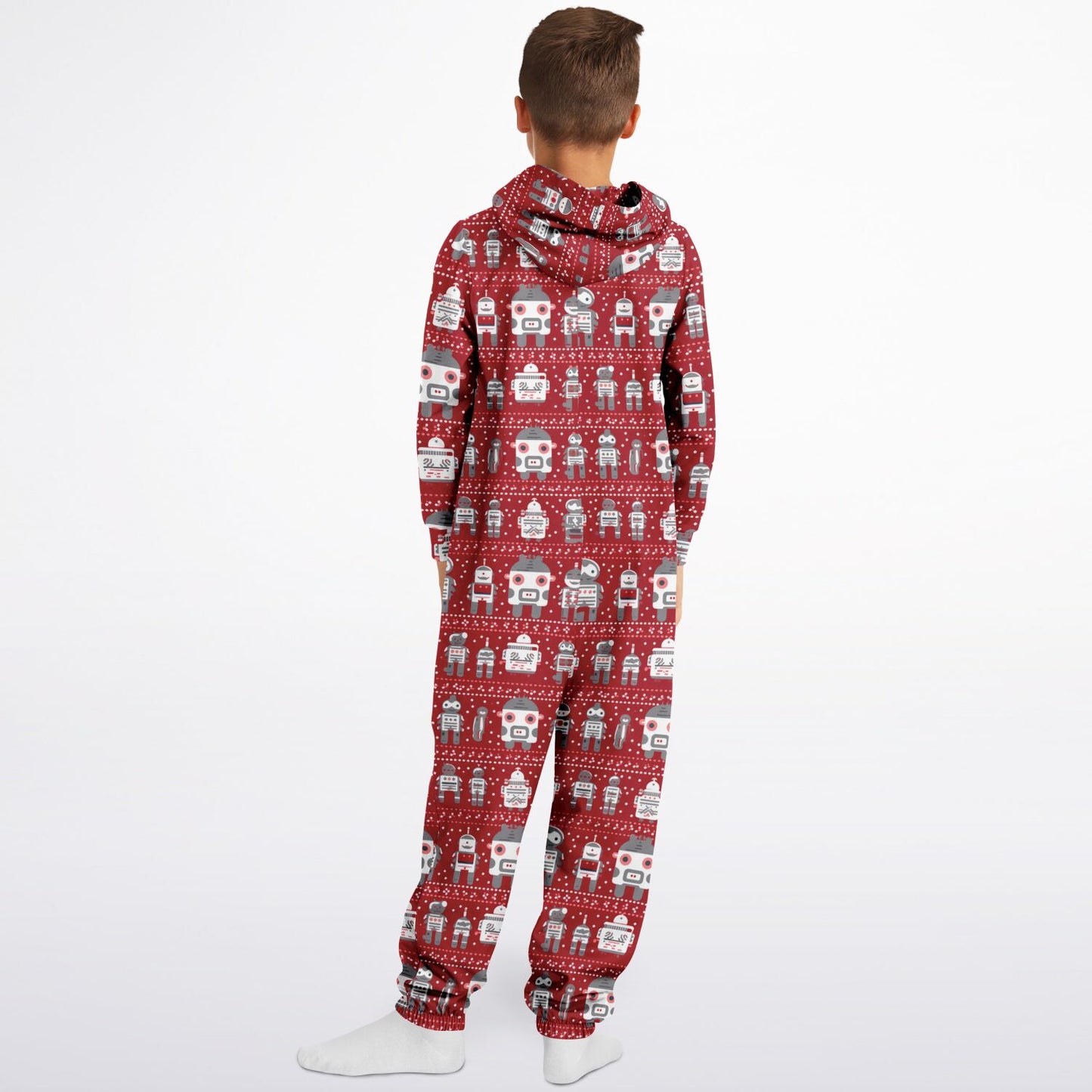 Teens Robots Red Onesie, Union Suit Athletic Jumpsuit for Gamers Tech Enthusiasts - HolidayShoppingFinds