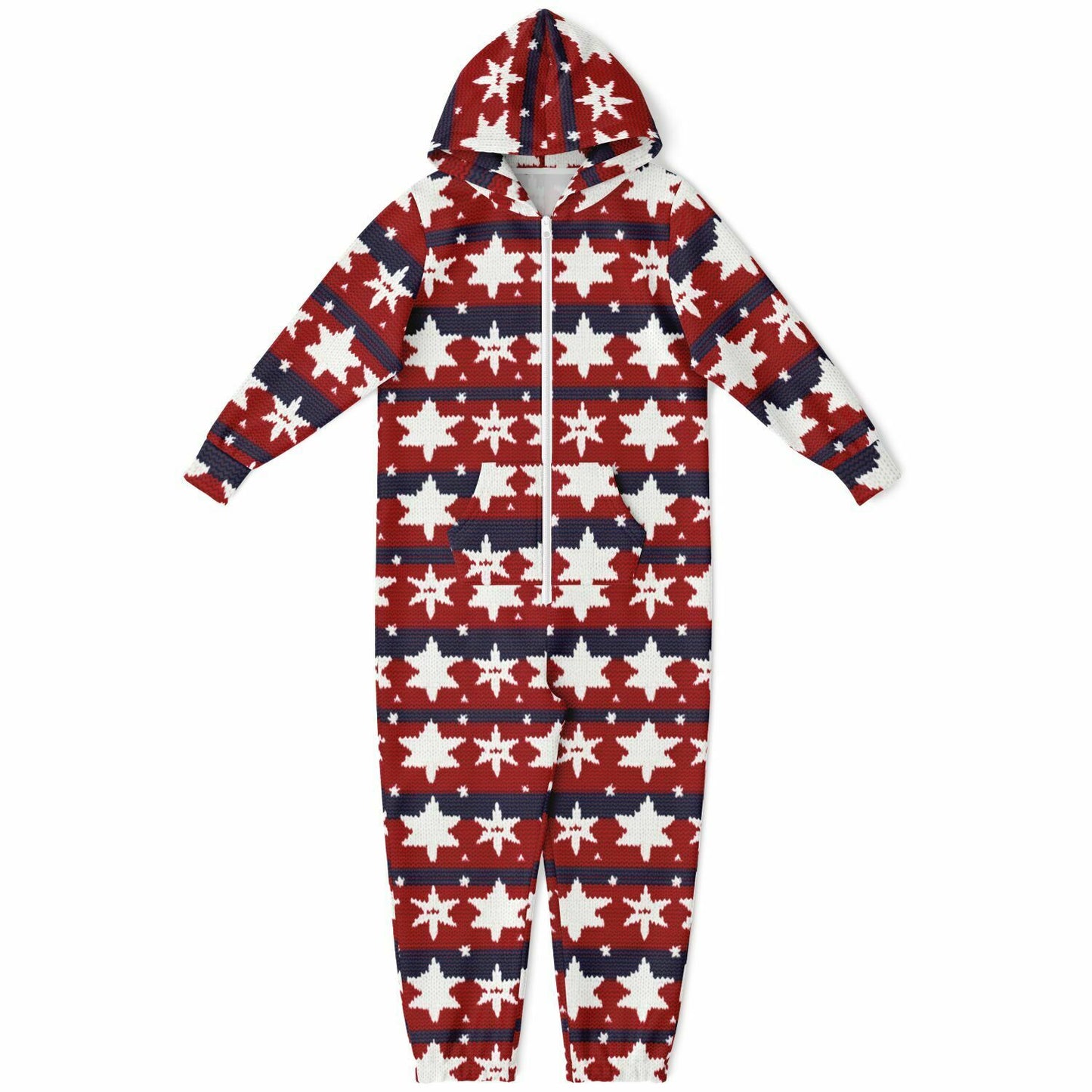 Americana Knitted Pattern Teens Onesie, Kids Patriotic Athletic Jumpsuit Red White & Blue - HolidayShoppingFinds