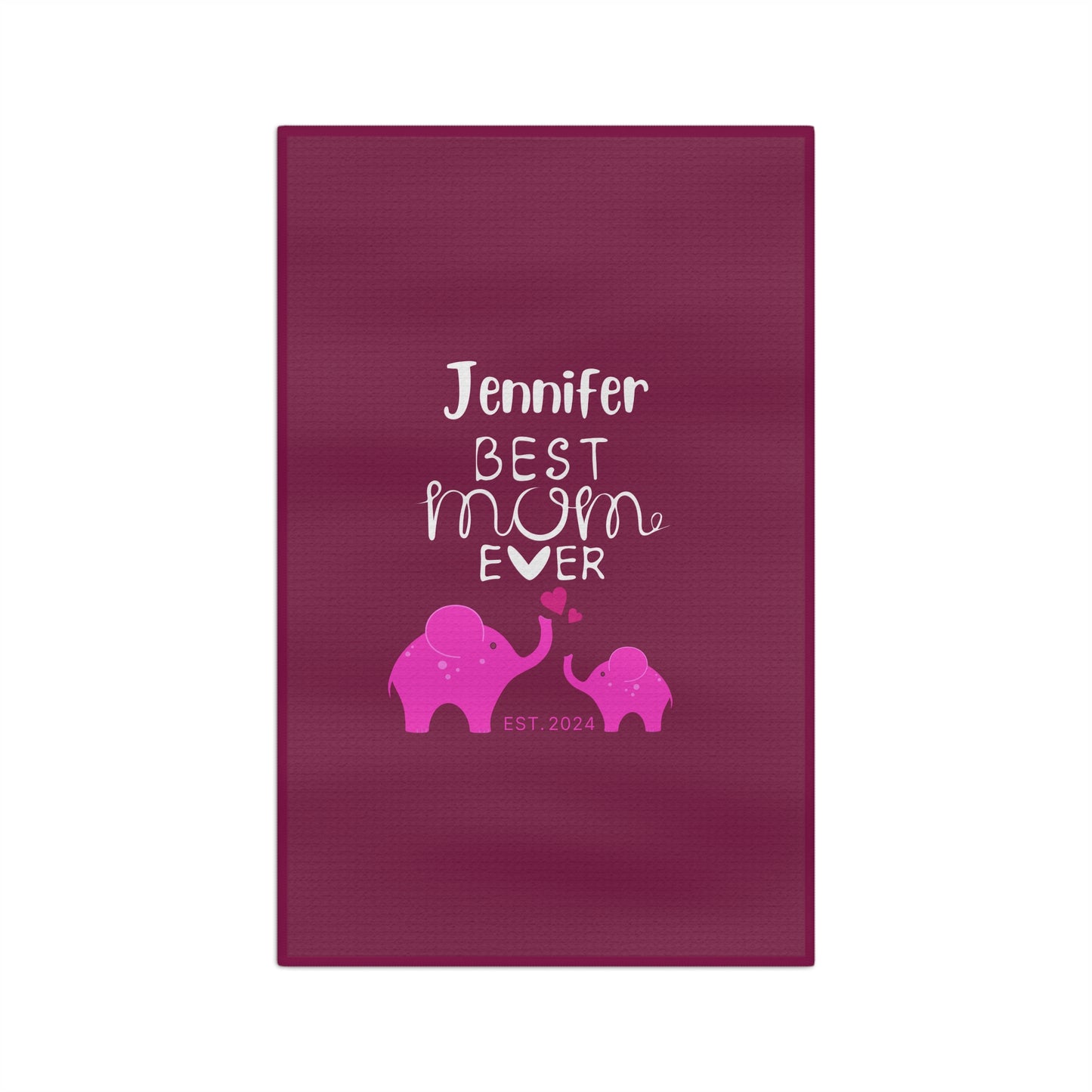 Personalized Best Mom Ever Kitchen Towel Pink, Mom Gift, Baby Elephants Towel 16'' × 25'' - HolidayShoppingFinds