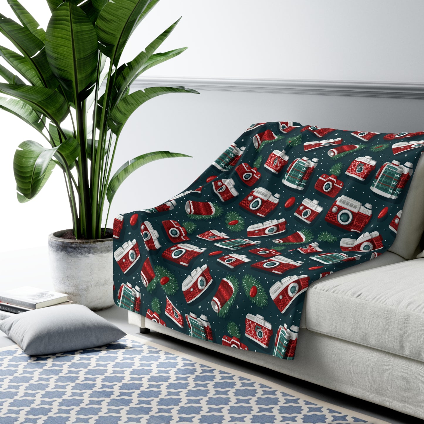 Vintage Cameras Sherpa Blanket, Retro Green Throw Blanket, Photography Lover Photographer Gift 60" × 80" - HolidayShoppingFinds