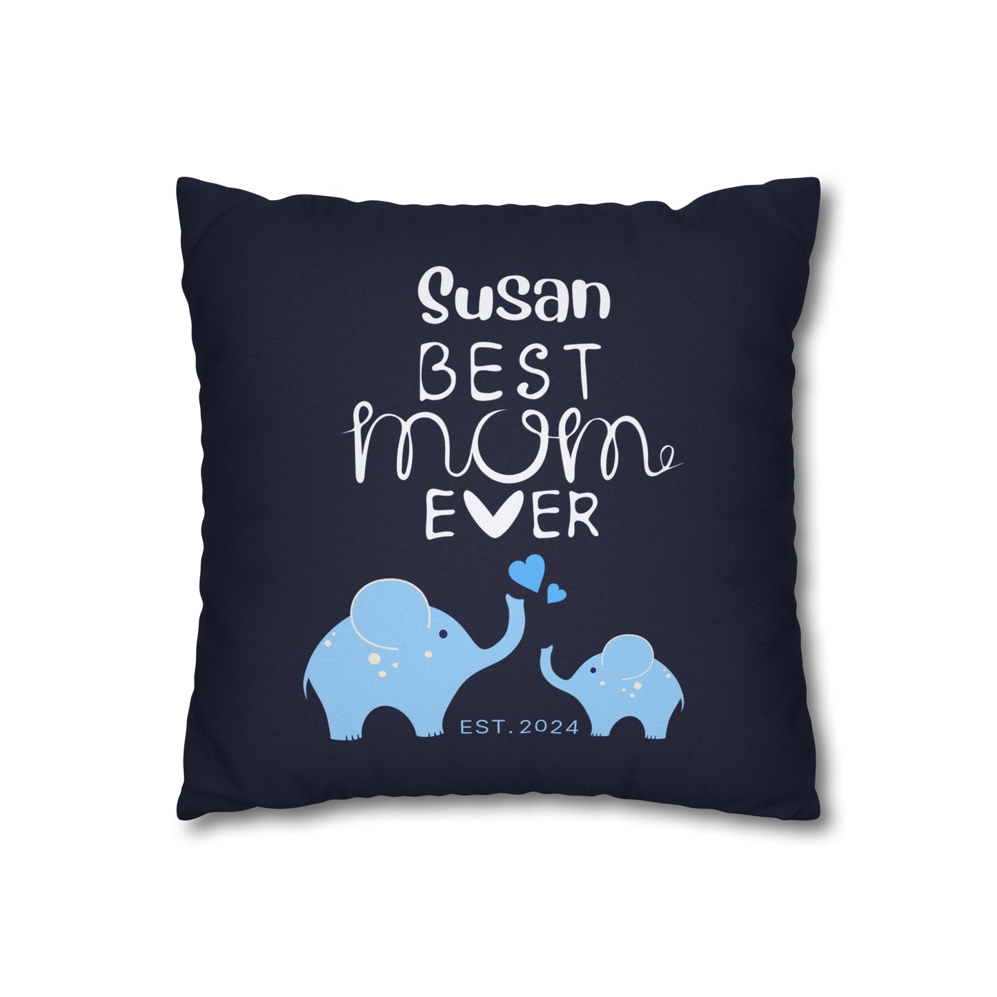 Personalized Best Mom Ever Gift Pillowcase, Gift for Mom, Elephants Blue Pillow Cover - HolidayShoppingFinds