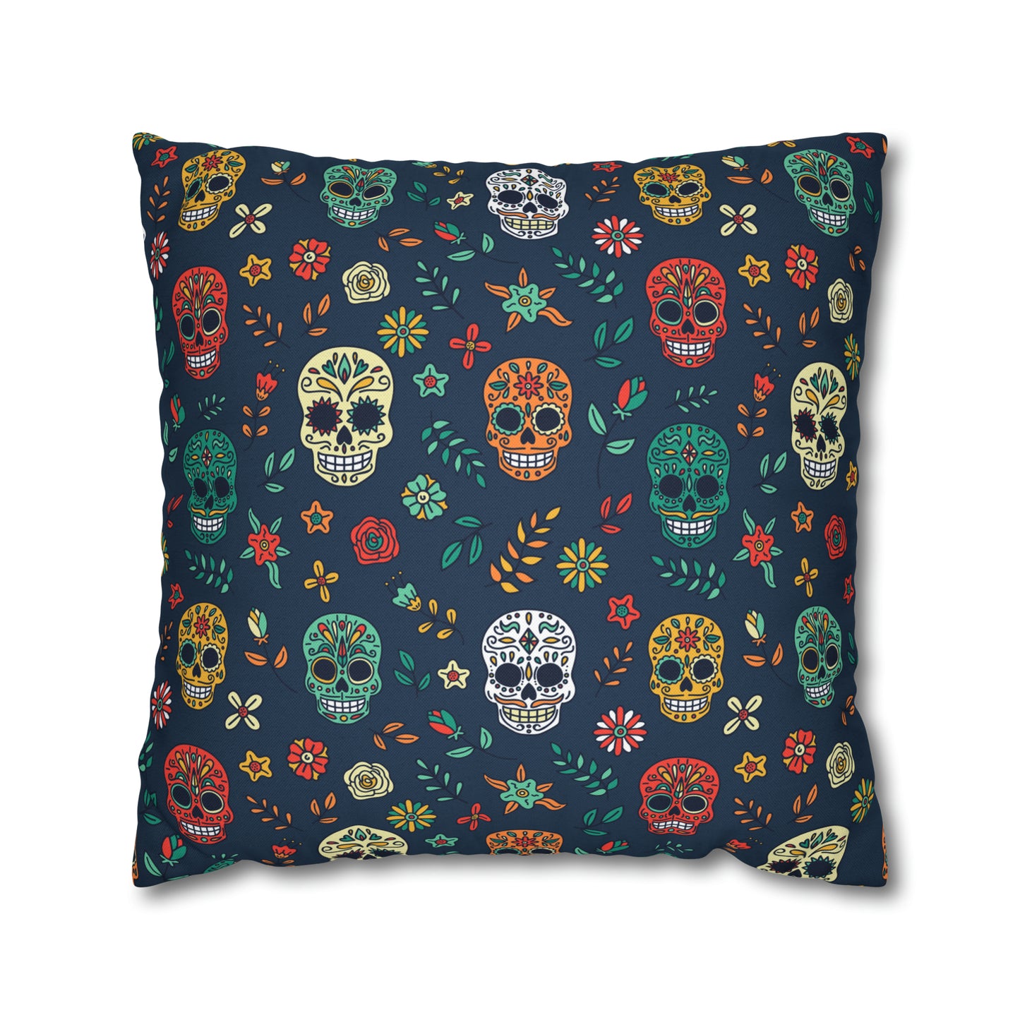 Sugar Skulls Pillowcase, Day of the Dead Pillow, Halloween Accent Blue Pillow Cover, Square Accent Pillow - HolidayShoppingFinds