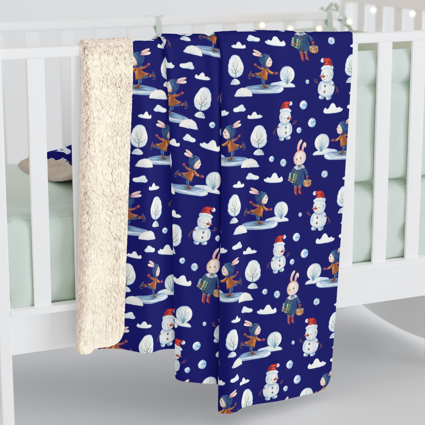 Snowman Sherpa Blanket Holiday Decor Throw Blanket Winter Blue Blanket - HolidayShoppingFinds