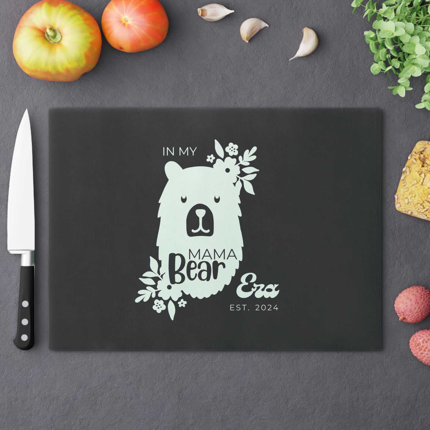 Custom Mama Bear Glass Cutting Board Grey, Kitchen Gift for Mom - HolidayShoppingFinds