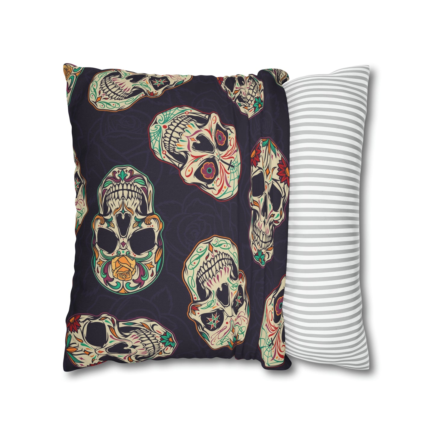 Sugar Skull Pillowcase, Day of the Dead Dia De Los Muertos Purple Pillow, Square 2-Sided Accent Pillow Cover - HolidayShoppingFinds