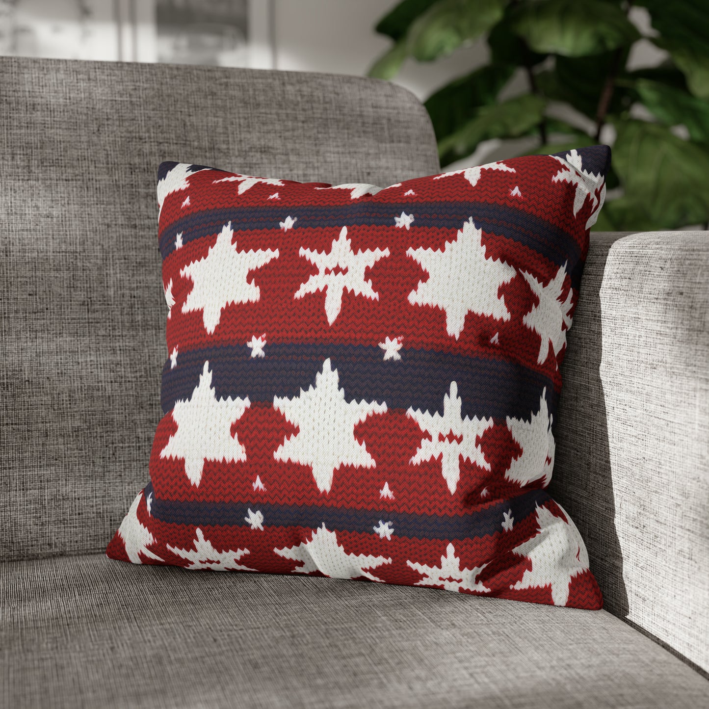 Patriotic Pillowcase American Flag Accent Square Pillow USA Red White & Blue Veterans 4th of July Memorial Day Home Decor 16" × 16" - HolidayShoppingFinds