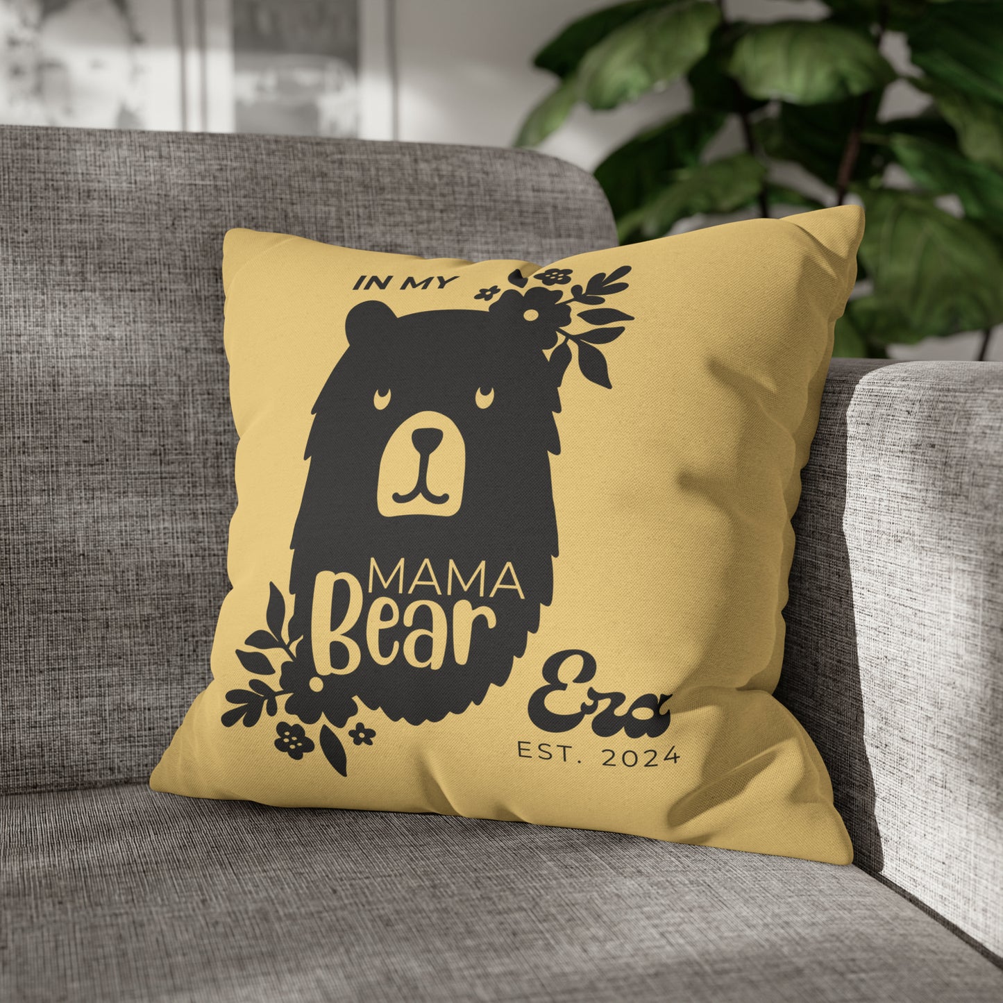 Personalized In My Mama Bear Era Pillowcase Buttery Yellow, Gift For Mom 18" × 18" - HolidayShoppingFinds