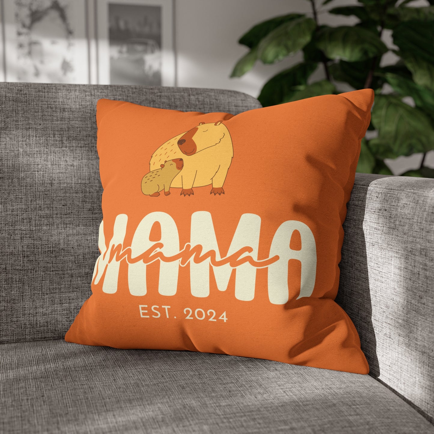 Personalized Mama Capybara Pillowcase Orange, Gift For Mom 20" × 20" - HolidayShoppingFinds