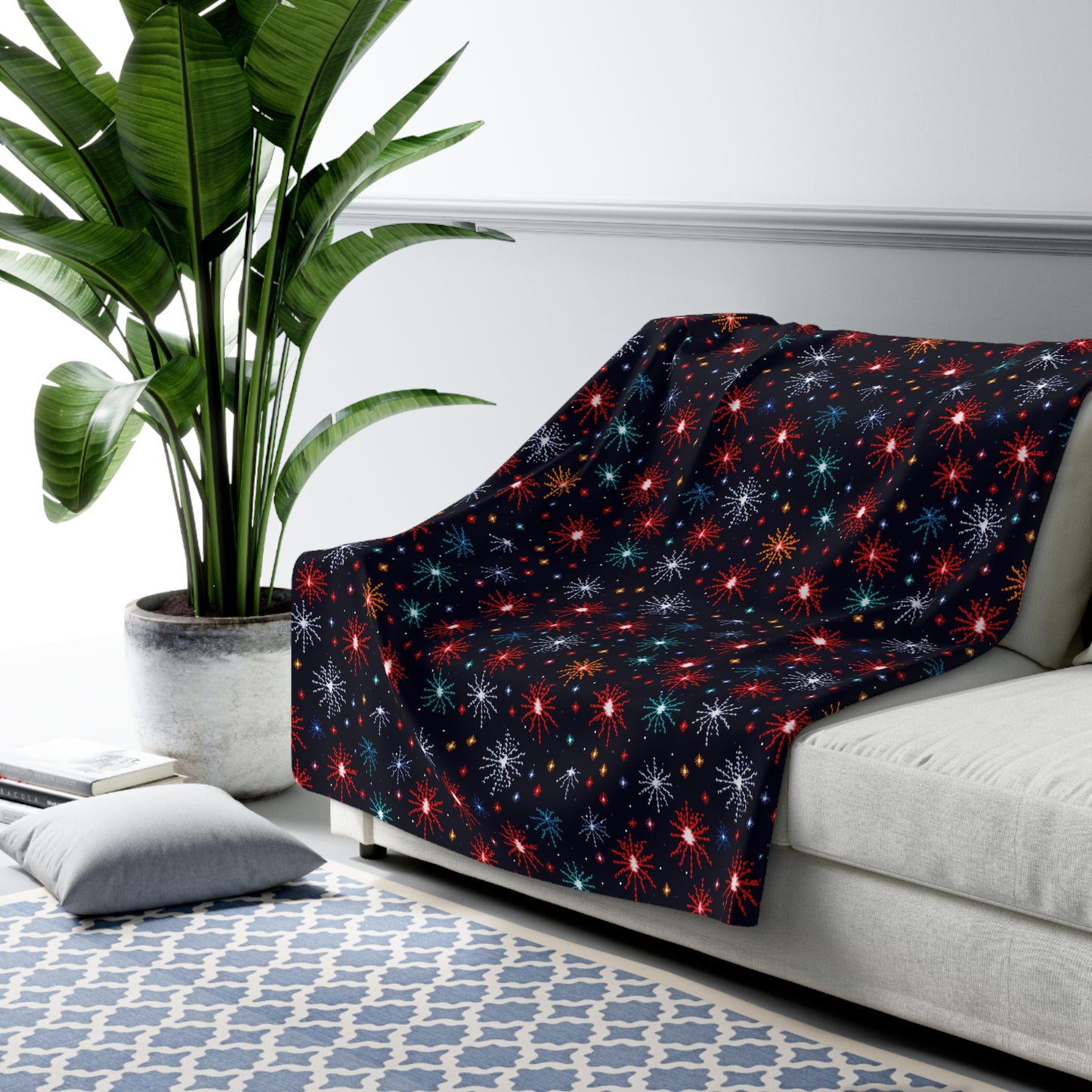 Fireworks Sherpa Blanket, Festive Throw Black Blanket, NYE 4th of July Home Décor 60" × 80" - HolidayShoppingFinds