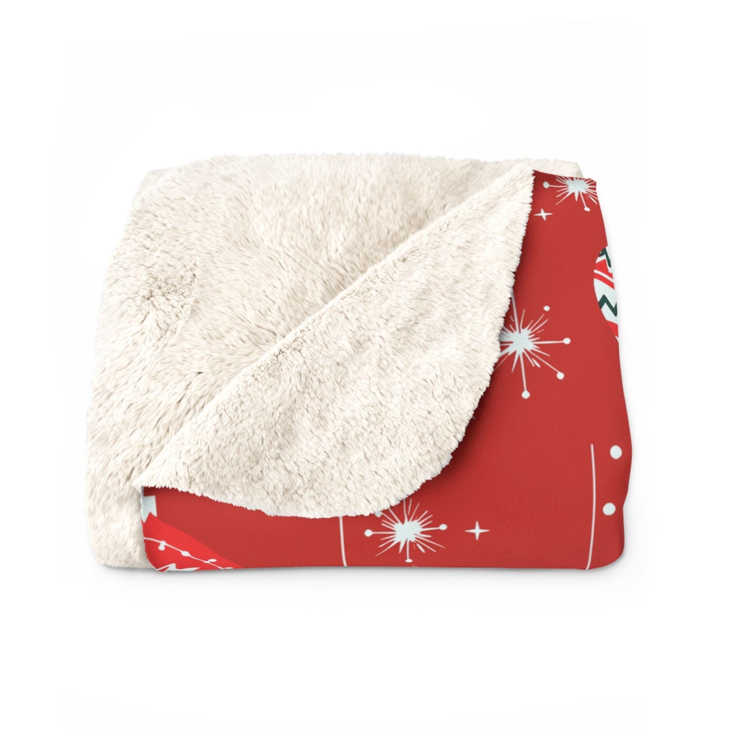 Christmas Ornaments Sherpa Blanket, Winter Holiday Red Fleece Blanket, Cozy Throw Blanket, Holiday Gift - HolidayShoppingFinds