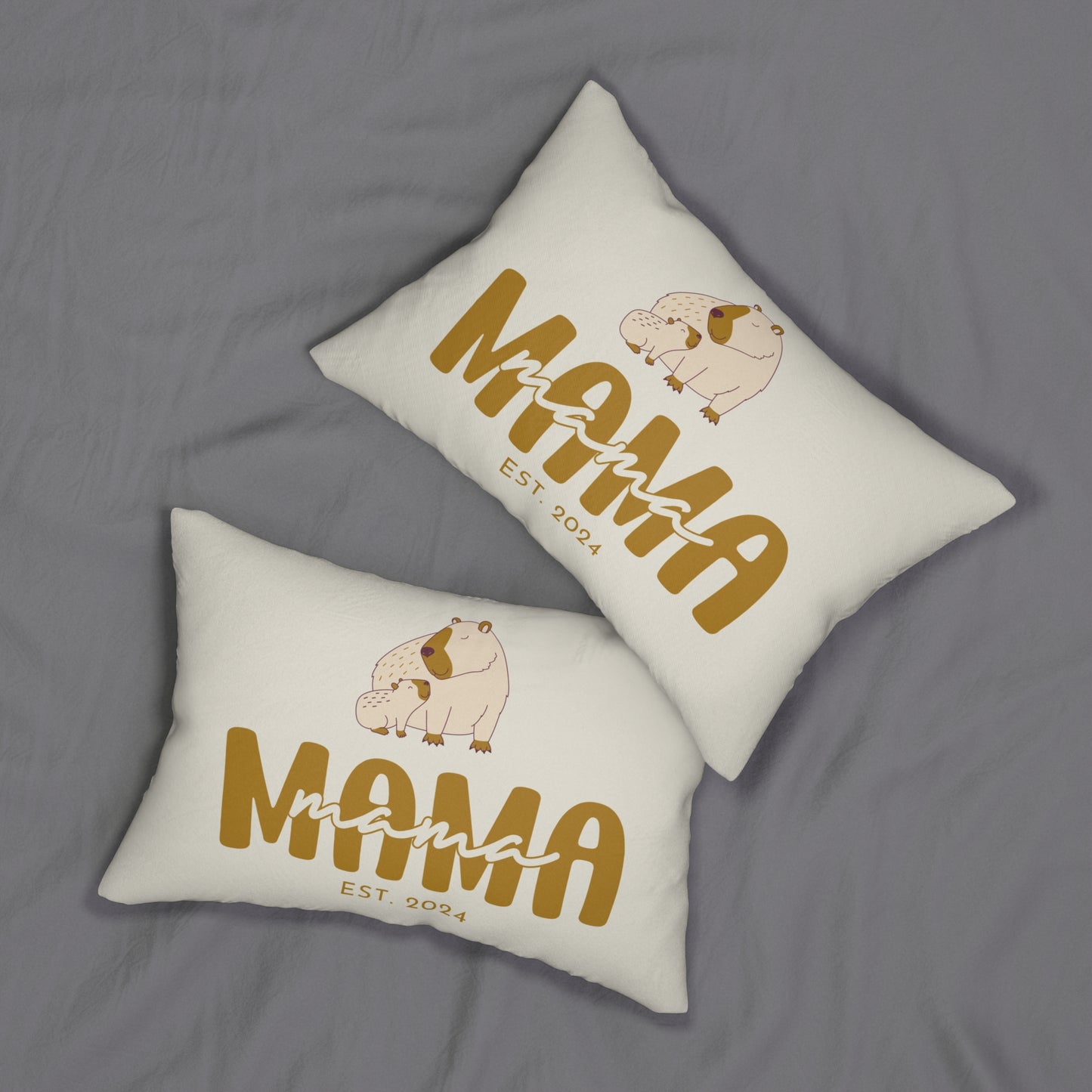 Personalized Mama Capybara Lumbar Pillow Beige, Gift for Mom - HolidayShoppingFinds