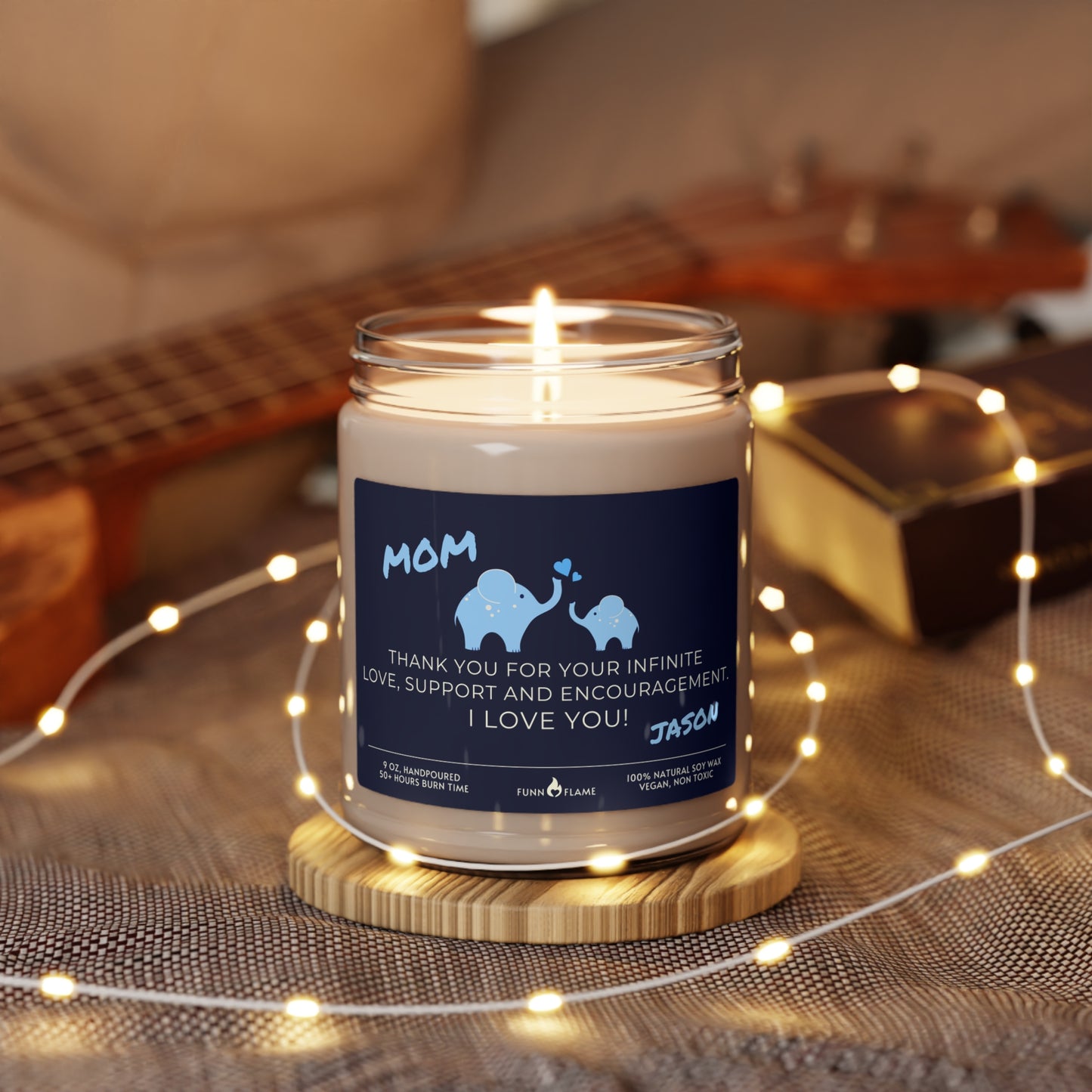 Personalized Mom Candle, Elephant Candle, Custom Gift for Mom (Blue) Nursery Candle, New Mom, Birthday Baby Shower Mothers Day Gift 100% Vegan - HolidayShoppingFinds