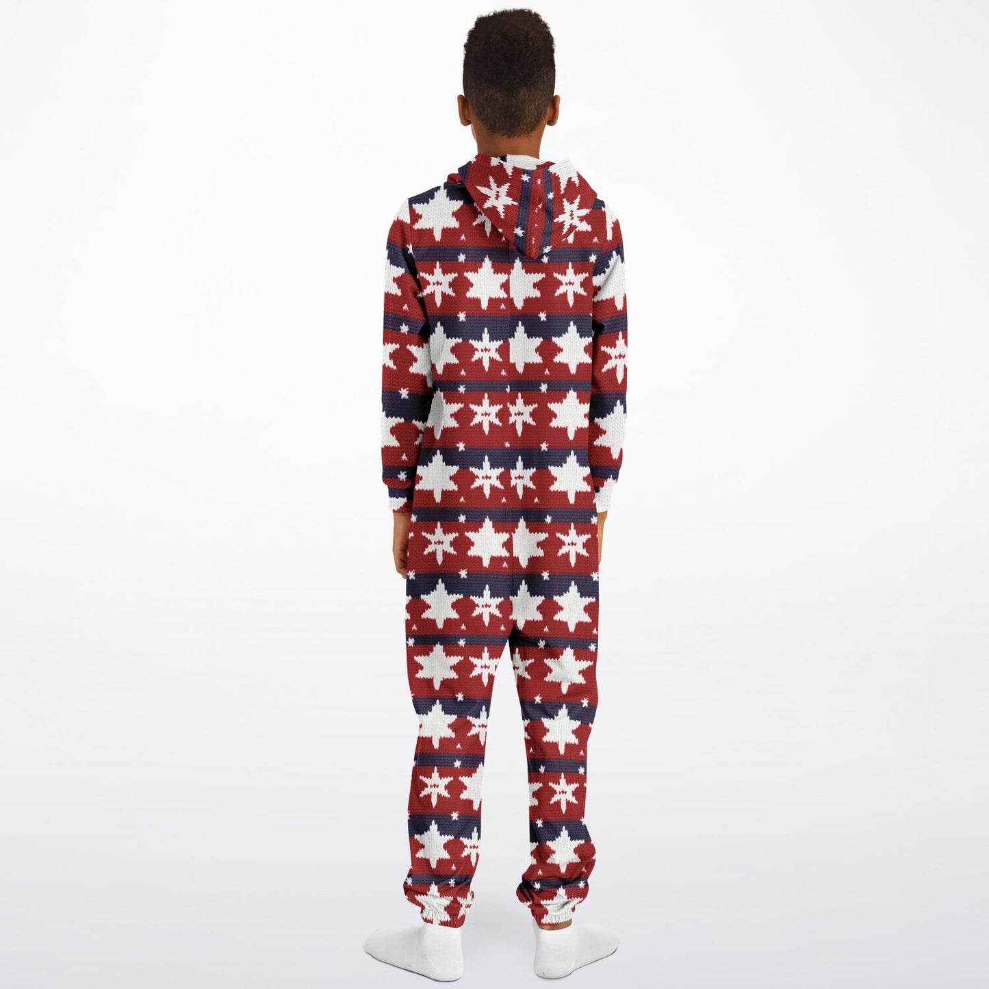 Americana Knitted Pattern Teens Onesie, Kids Patriotic Athletic Jumpsuit Red White & Blue - HolidayShoppingFinds