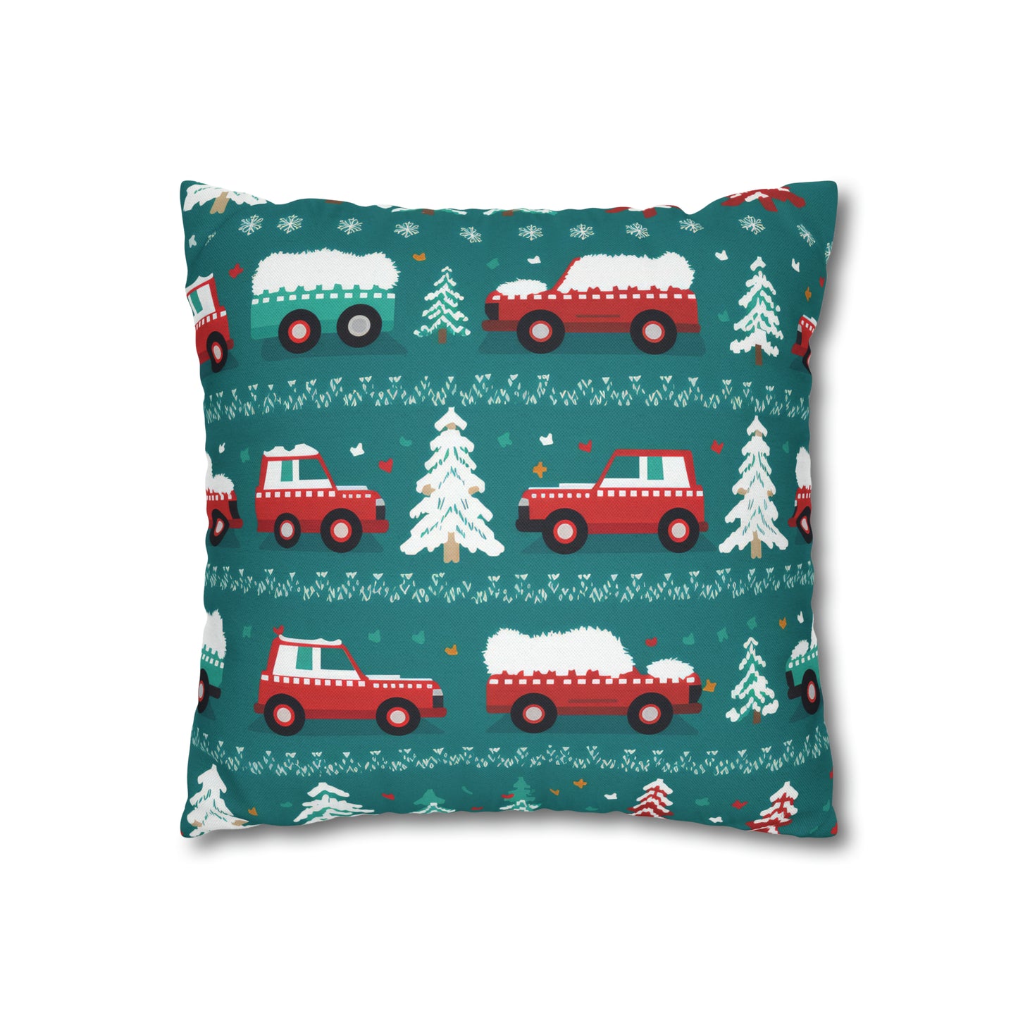 Winter Roadtrip Pillowcase, Snowy Car Teal Pillow Case Cover Vehicle-Themed Cushion Throw - HolidayShoppingFinds