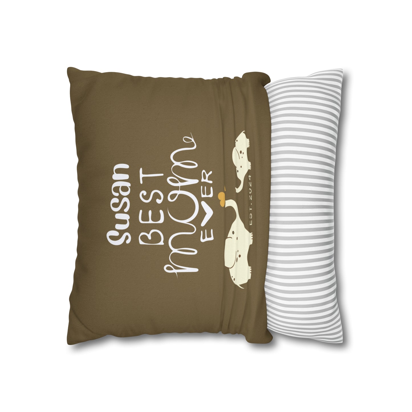 Personalized Best Mom Ever Gift Pillowcase, Gift for Mom, Elephants Khaki Pillow Cover - HolidayShoppingFinds