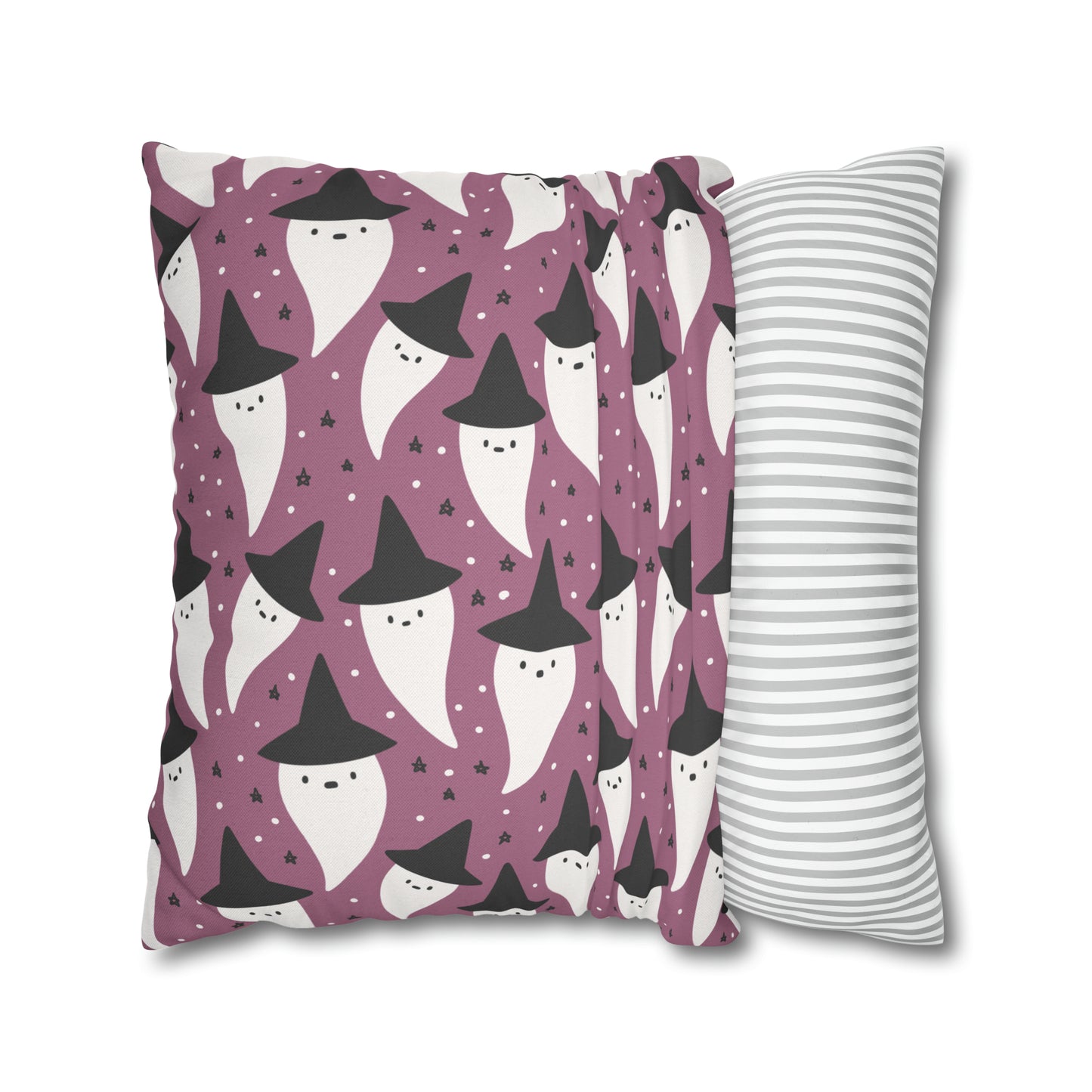 Whimsical Pillowcase, Spooky Ghosts Halloween Purple Pillow Cover, Square Accent Pillow Case - HolidayShoppingFinds