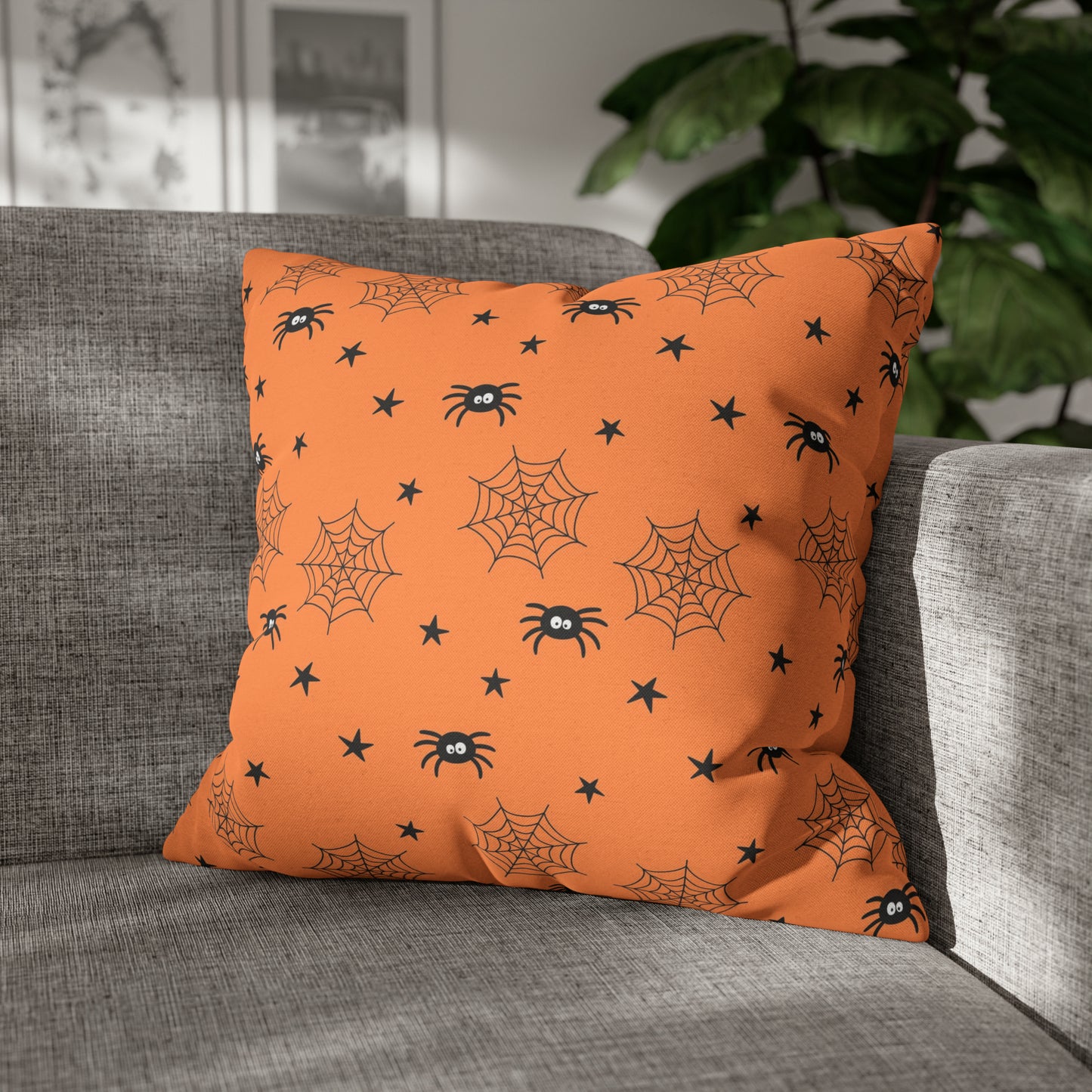 Spooky Spider Web Pillowcase, Halloween Orange Pillow Cover, 2-Sided Square Decorative Pillow - HolidayShoppingFinds