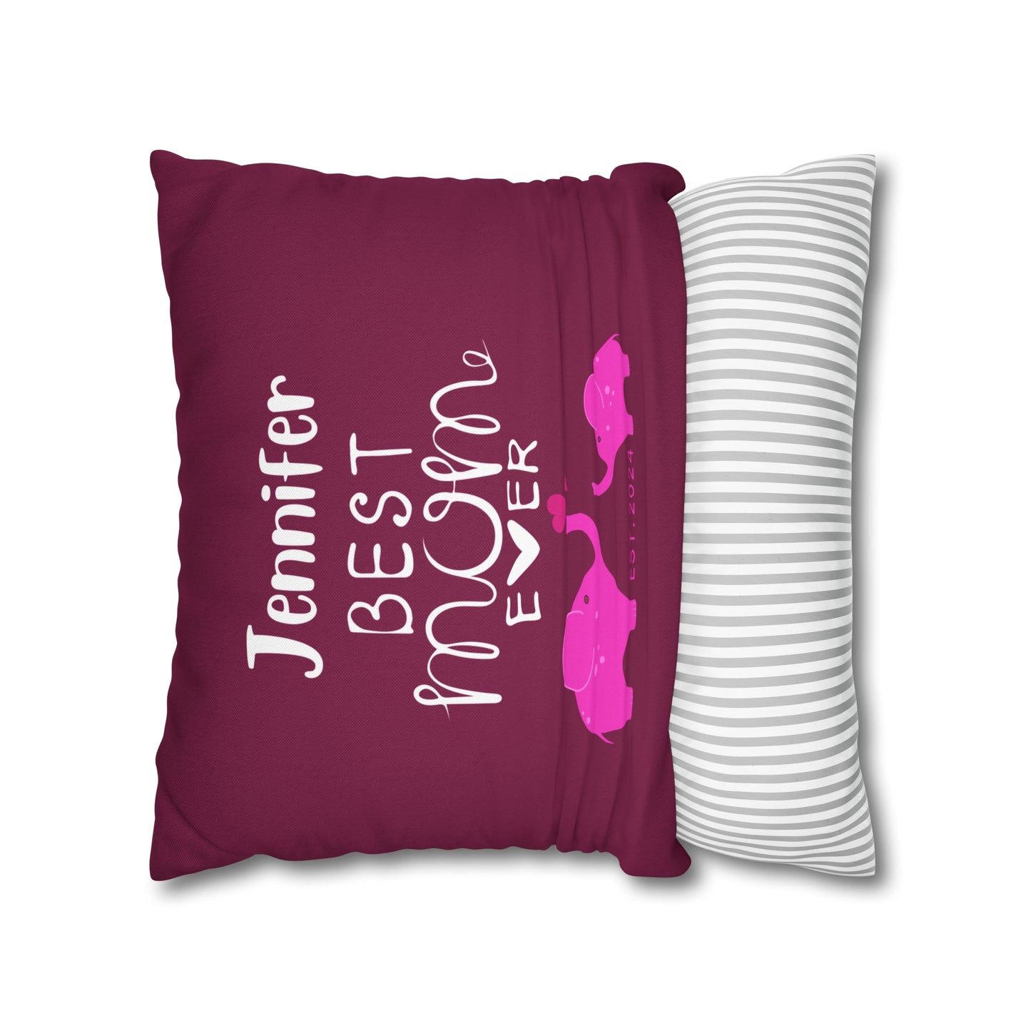 Personalized Best Mom Ever Gift Pillowcase, Gift for Mom, Elephants Pink Pillow Cover - HolidayShoppingFinds