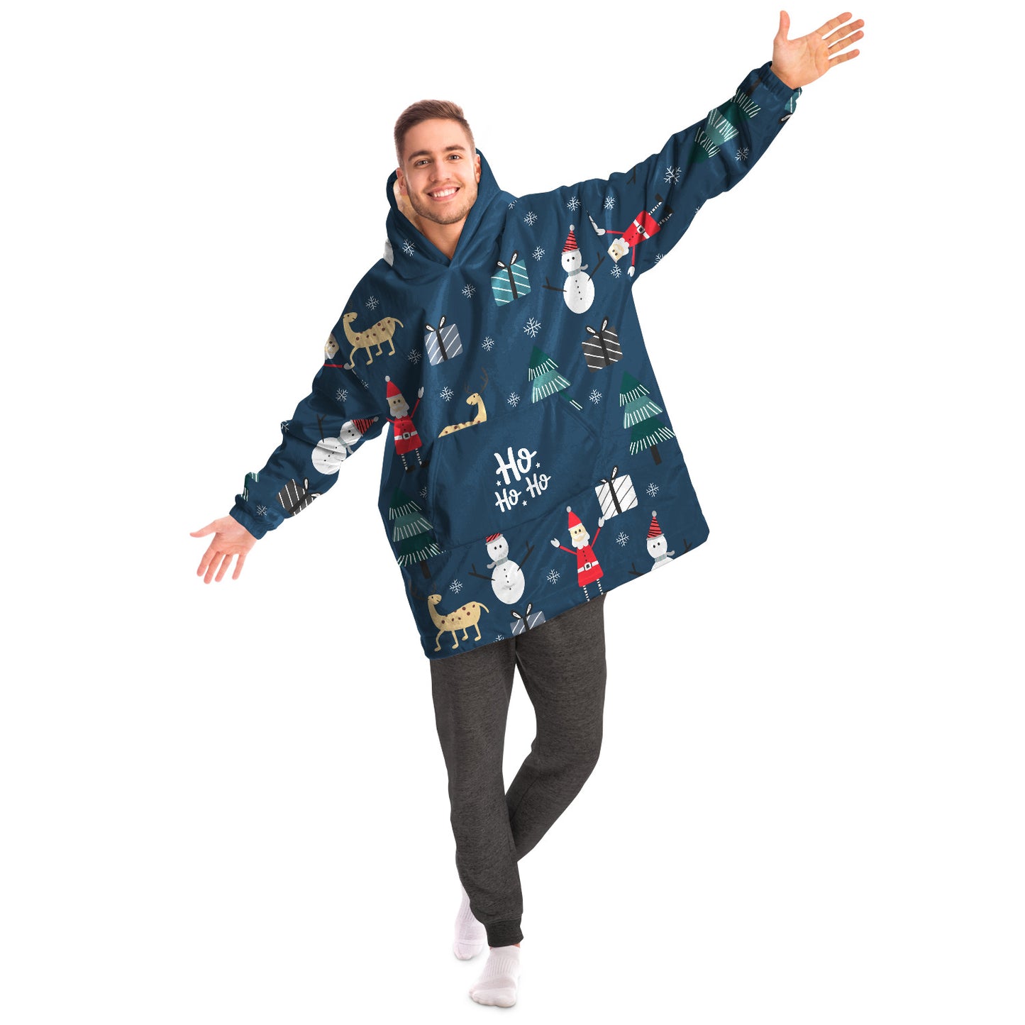 Holiday Snug Hoodie, Santa & Friends Wearable Hoodie, Oversized Winter Hoodie - HolidayShoppingFinds