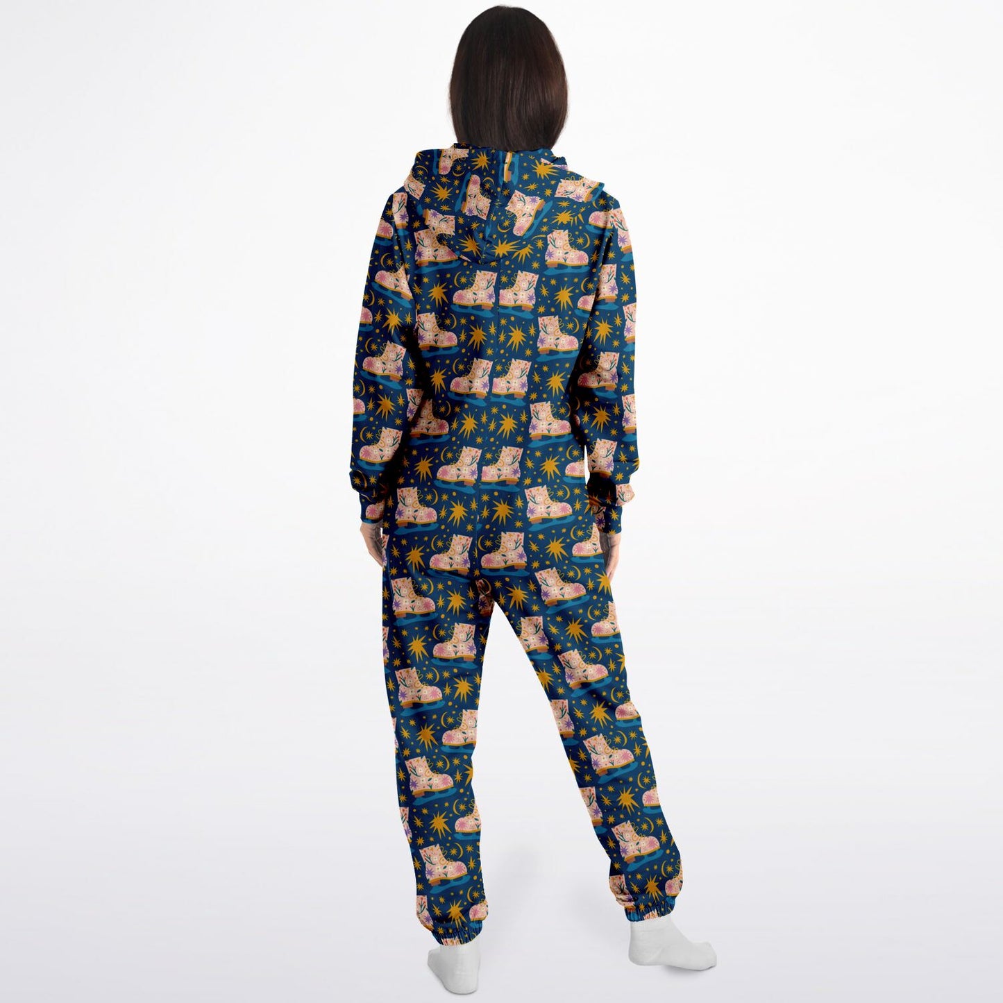 Pink Ice Skates & Yellow Stars Jumpsuit Adult Onesie Gender-Neutral Athletic - HolidayShoppingFinds