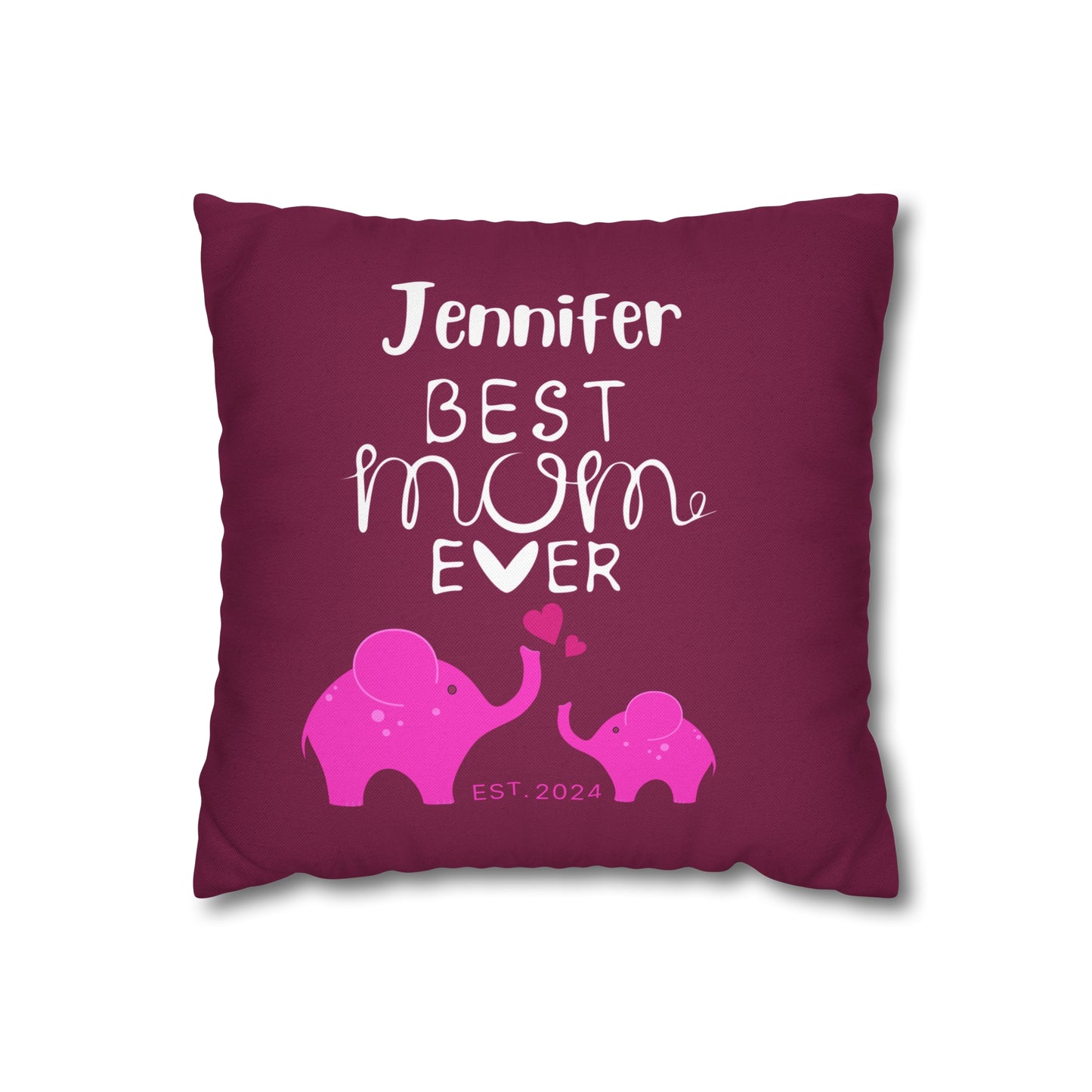 Personalized Best Mom Ever Gift Pillowcase, Gift for Mom, Elephants Pink Pillow Cover - HolidayShoppingFinds