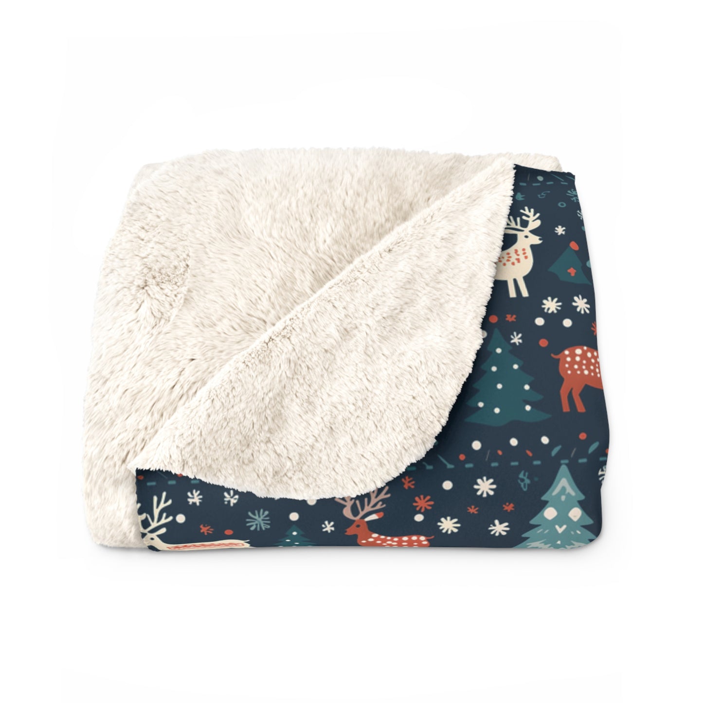 Holiday Sherpa Blanket, Reindeers, Christmas Trees, Snowflakes Throw Blanket Blue Cozy Throw Blanket, Holiday Gift - HolidayShoppingFinds
