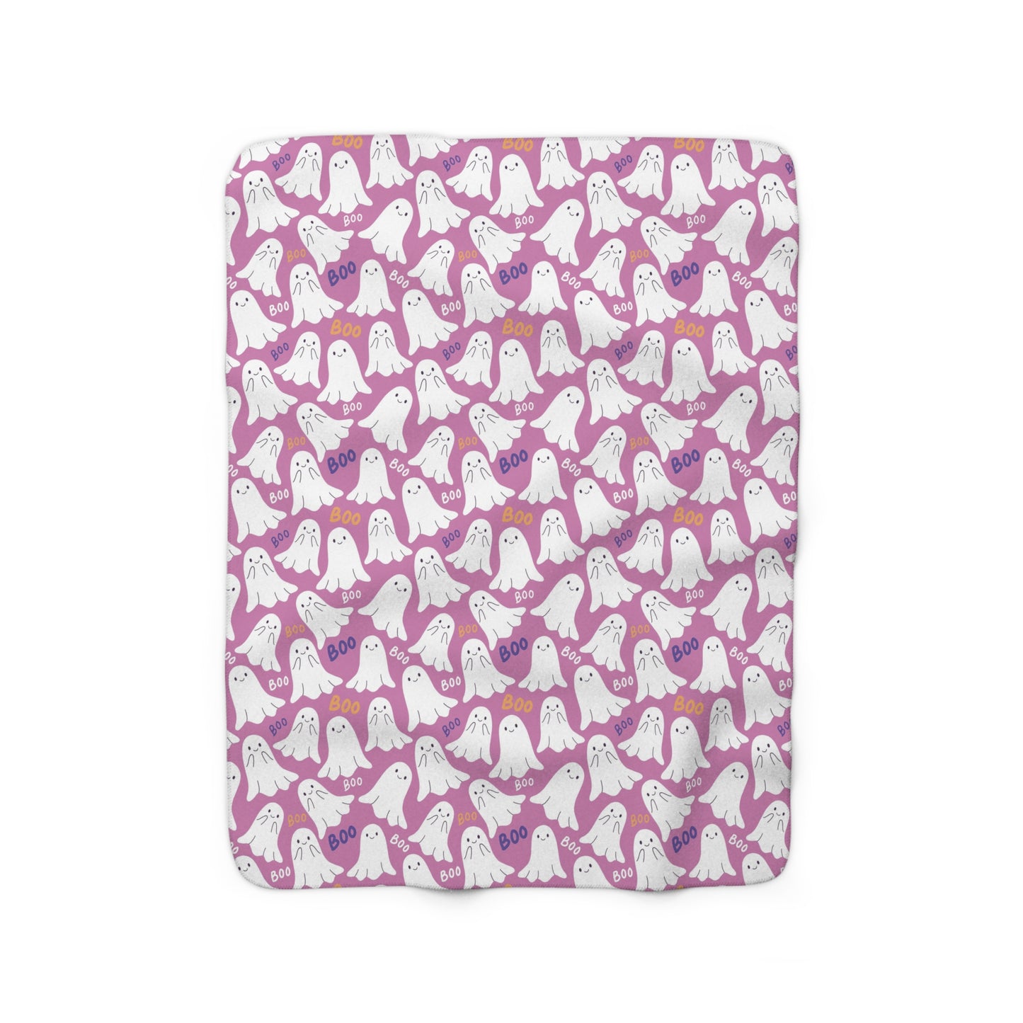 BOO Ghost Pink Sherpa Fleece Blanket, Halloween Ghost Throw Blanket - HolidayShoppingFinds