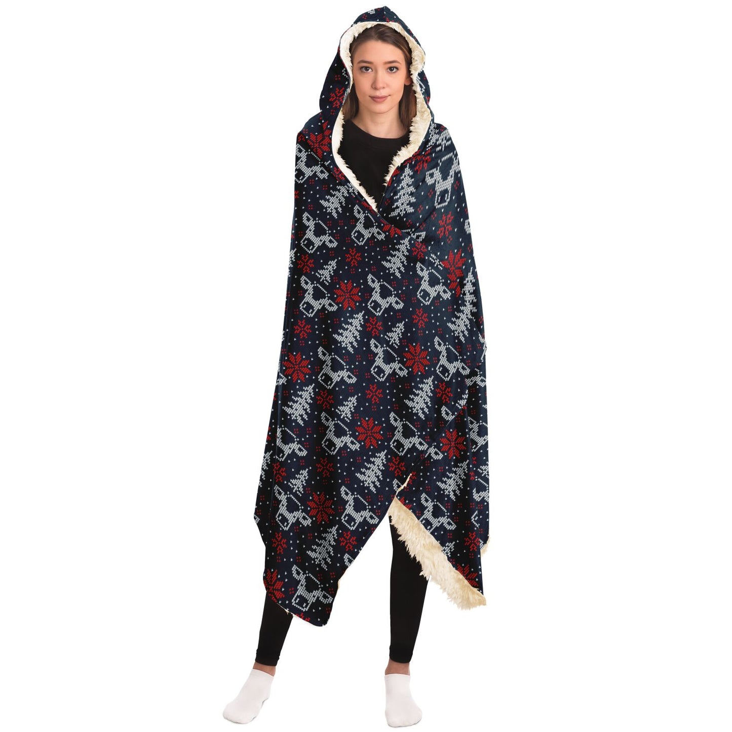 Blue Christmas Cows, Trees & Snowflakes Hooded Blanket - HolidayShoppingFinds
