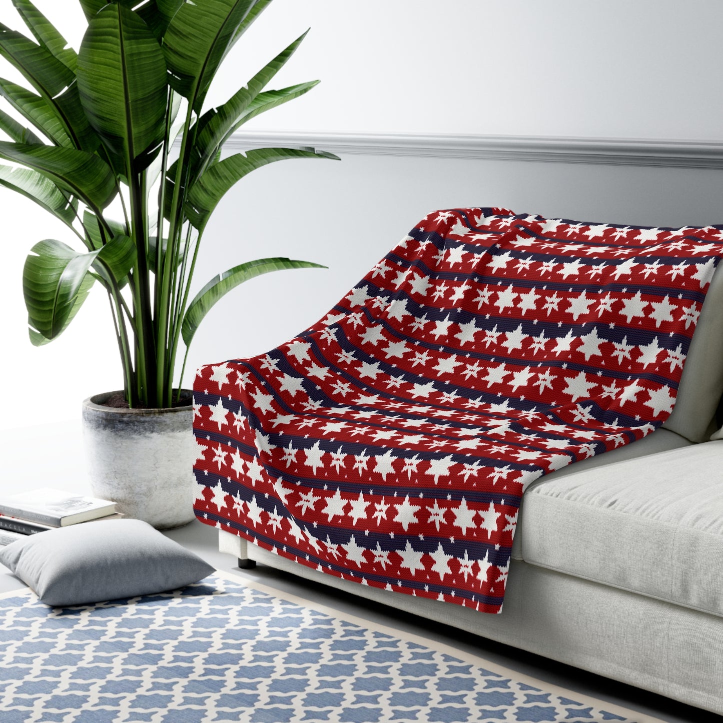 Patriotic Sherpa Blanket American Flag Blanket USA Red White & Blue Blanket Veterans 4th of July Memorial Day Home Decor 60" × 80" - HolidayShoppingFinds