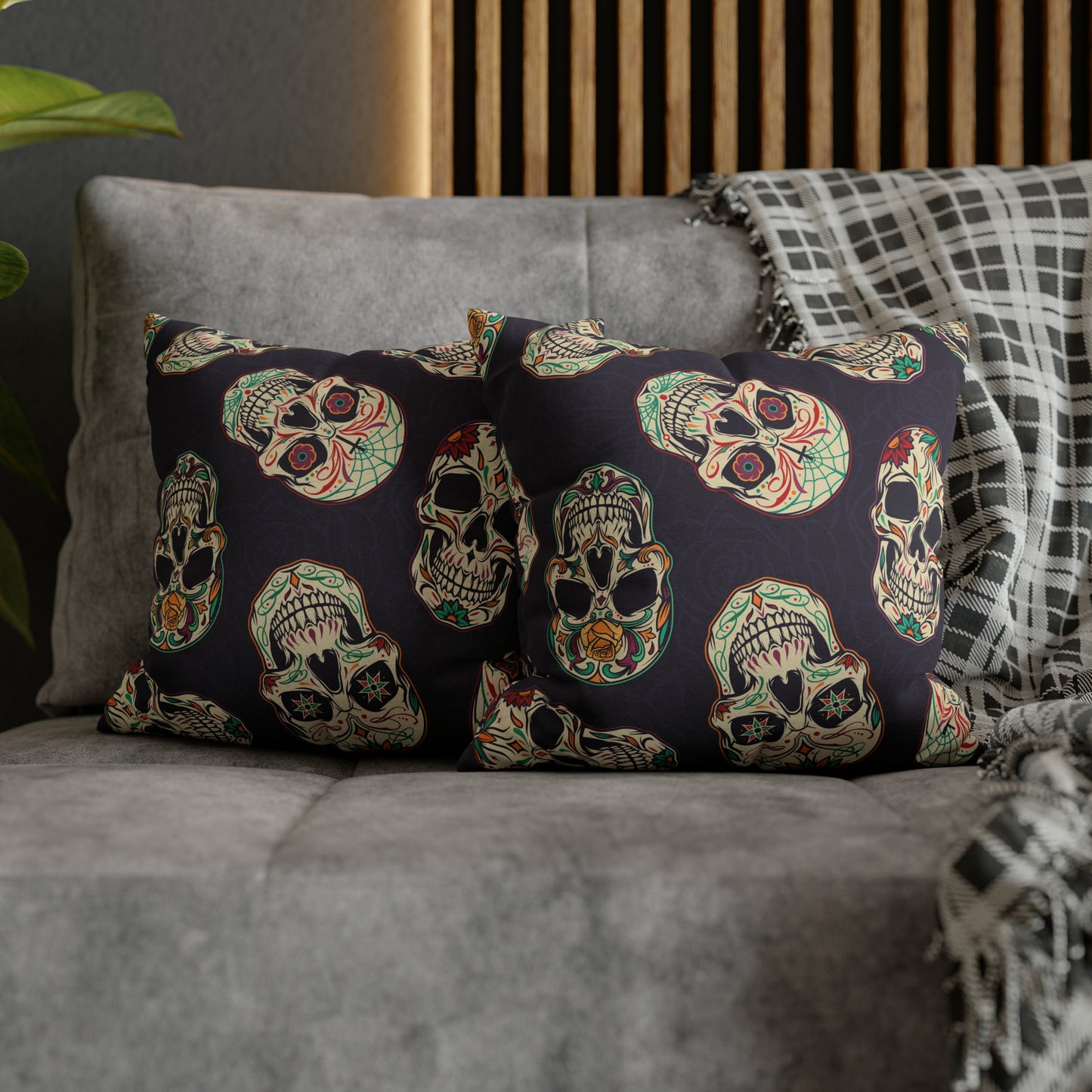 Sugar Skull Pillowcase, Day of the Dead Dia De Los Muertos Purple Pillow, Square 2-Sided Accent Pillow Cover - HolidayShoppingFinds