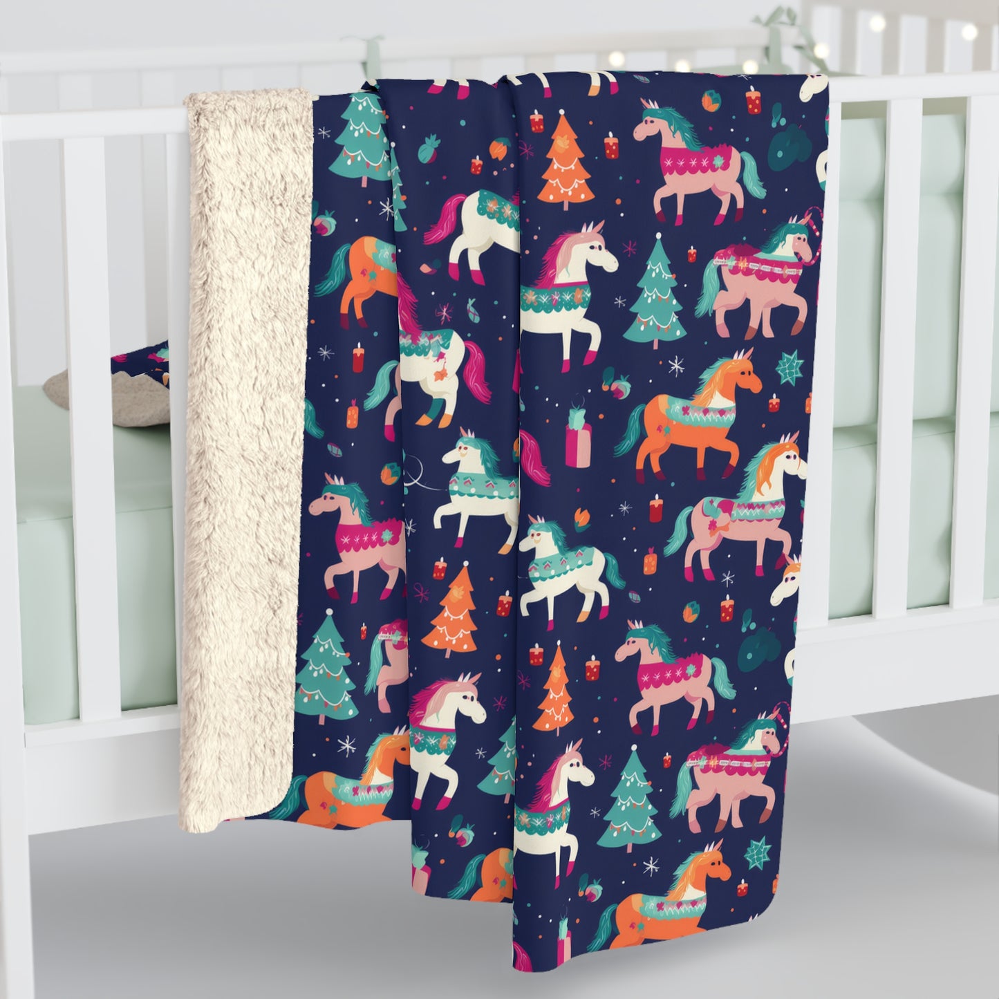 Magical Unicorns Sherpa Blanket, Winter Blanket Throw, Blue Blanket Kids Room Decor - HolidayShoppingFinds