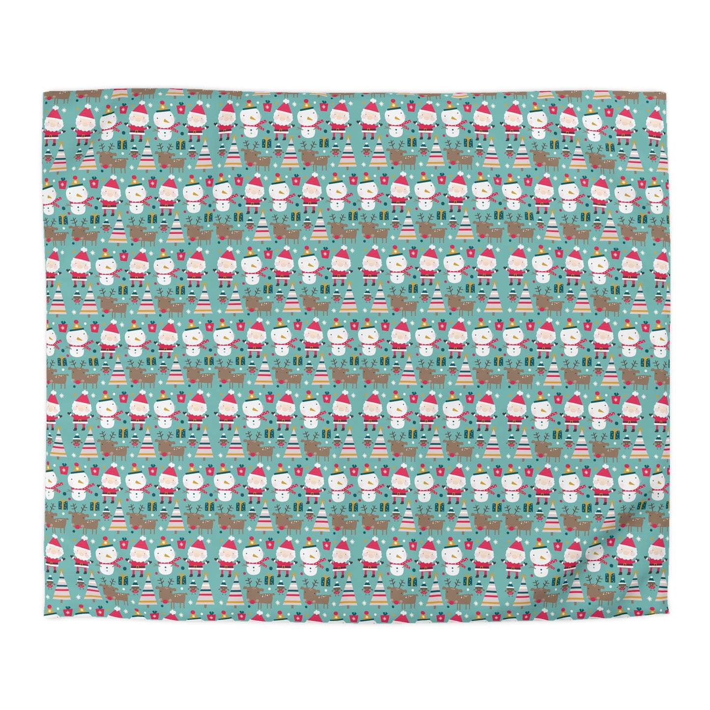Merry Trio Green Duvet Cover with Santa, Snowman & Reindeer Twin/TwinXL/Queen/King Duvet - HolidayShoppingFinds