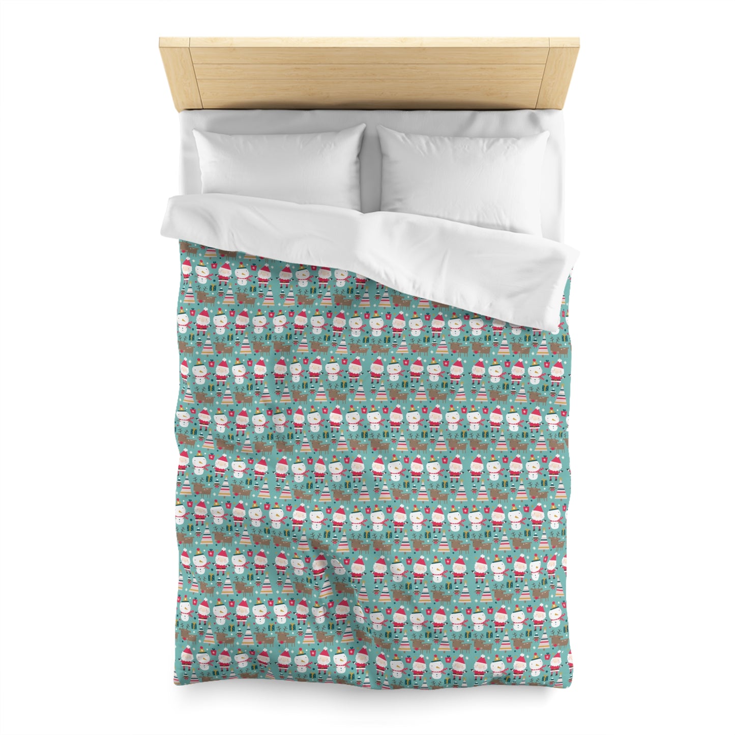 Merry Trio Green Duvet Cover with Santa, Snowman & Reindeer Twin/TwinXL/Queen/King Duvet Twin White - HolidayShoppingFinds
