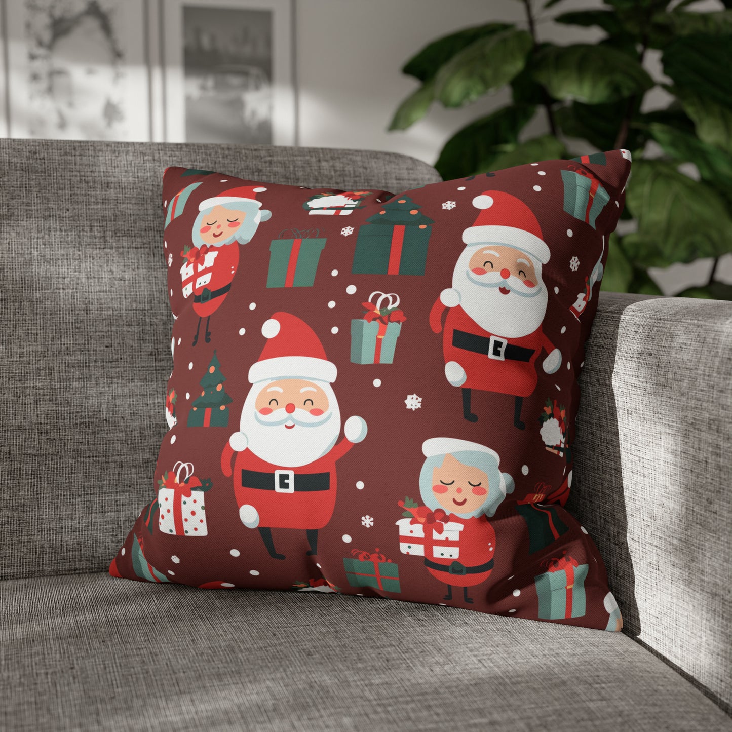 Santa & Mrs. Claus Pillowcase, Christmas Pillow Case, North Pole Home Decor 20" × 20" - HolidayShoppingFinds